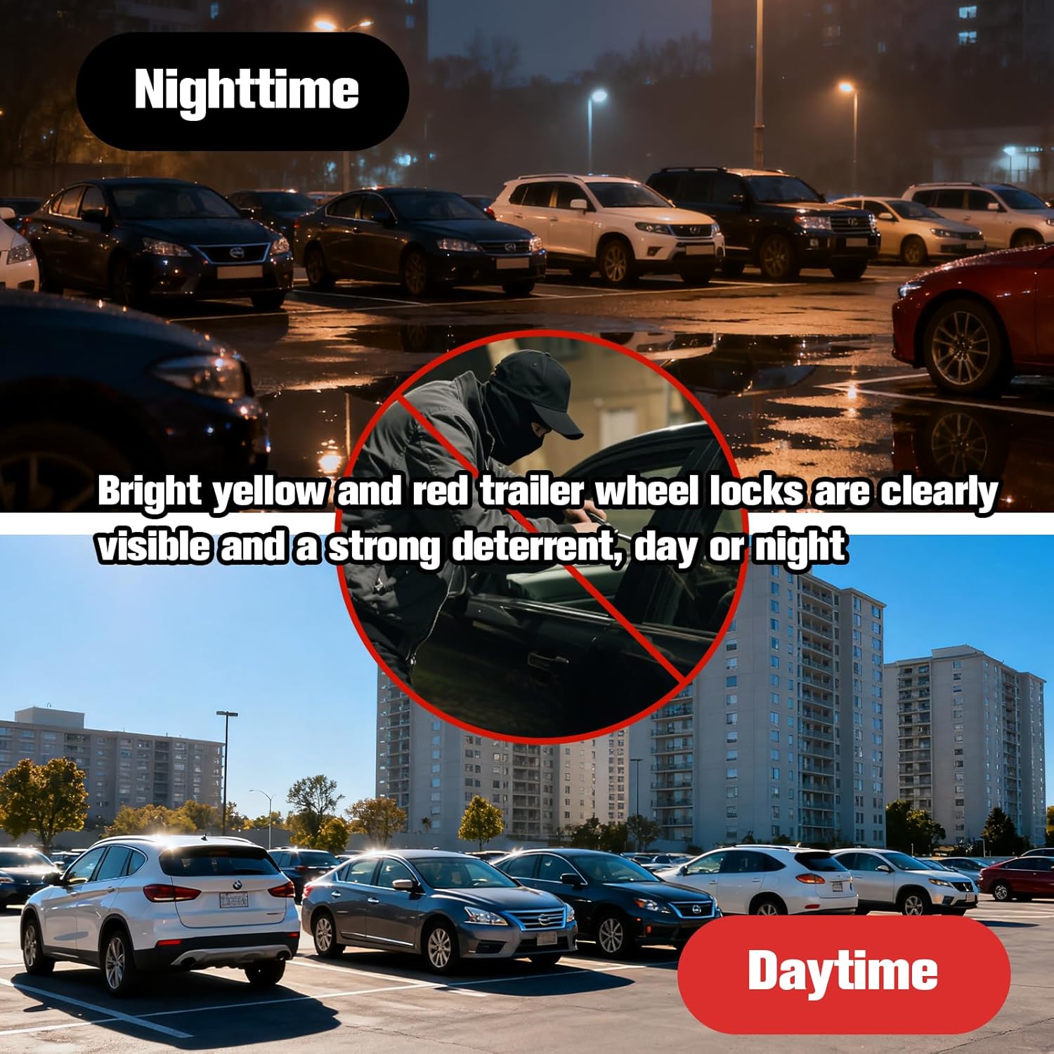 2Pcs Universal Heavy Duty Wheel Lock - Anti Theft Trailer Lock & Car Boot, Adjustable Security Tire 11.4" for Trailers, Cars, Golf Cart, ATV, SUV, RV, Boat, Camper, Motorcycle | Includes 6 Keys