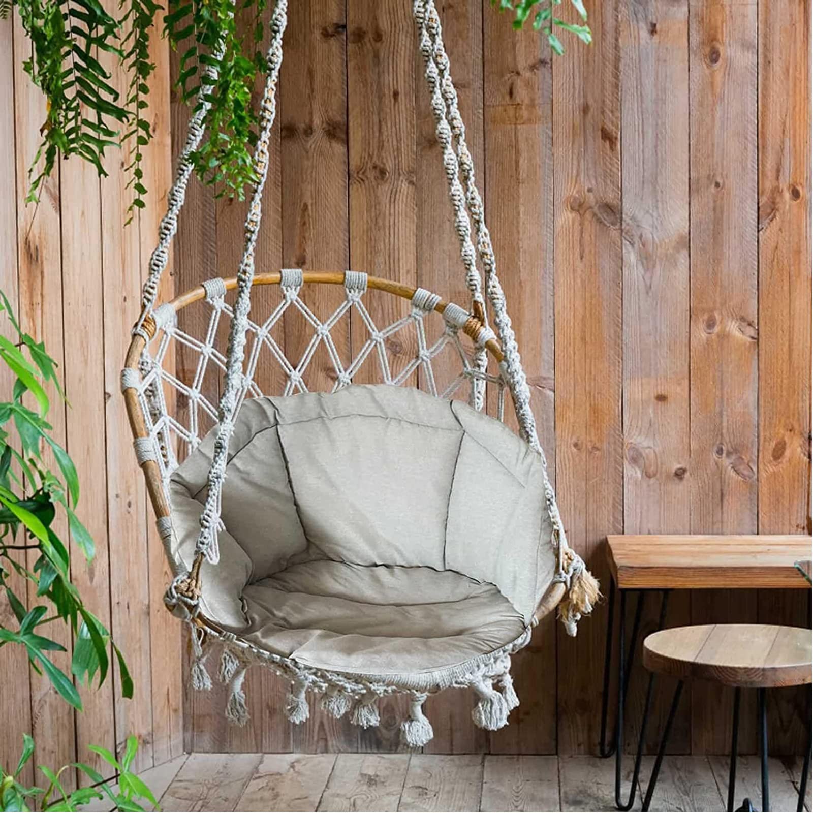 Cuscino rotondo spesso da appendere per sedia a uovo, comodo cuscino per dondolo da patio, supporto per la schiena della sedia da salotto, bianco, perfetto per rilassarsi in giardino