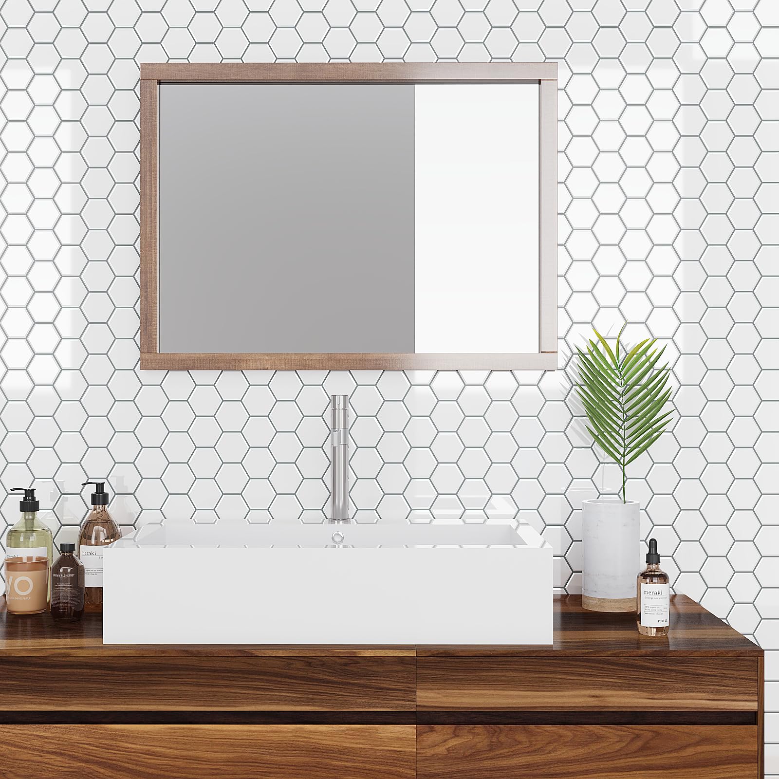 VEELIKE Azulejos Adhesivos 3D Moderno Blanco Hexágono para Baño y Cocina - Vinilo Baldosas Adhesivas Pared Impermeable 30.5cm×30.5cm 24 Piezas