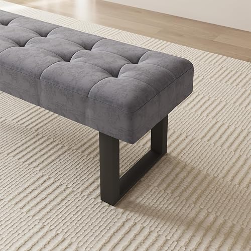 Miniatura 5 de jiexi Banco tapizado de tela de calidad de 49.2 pulgadas con patas de metal, reposapiés con diseño copetudo, banco de recepción para dormitorio de