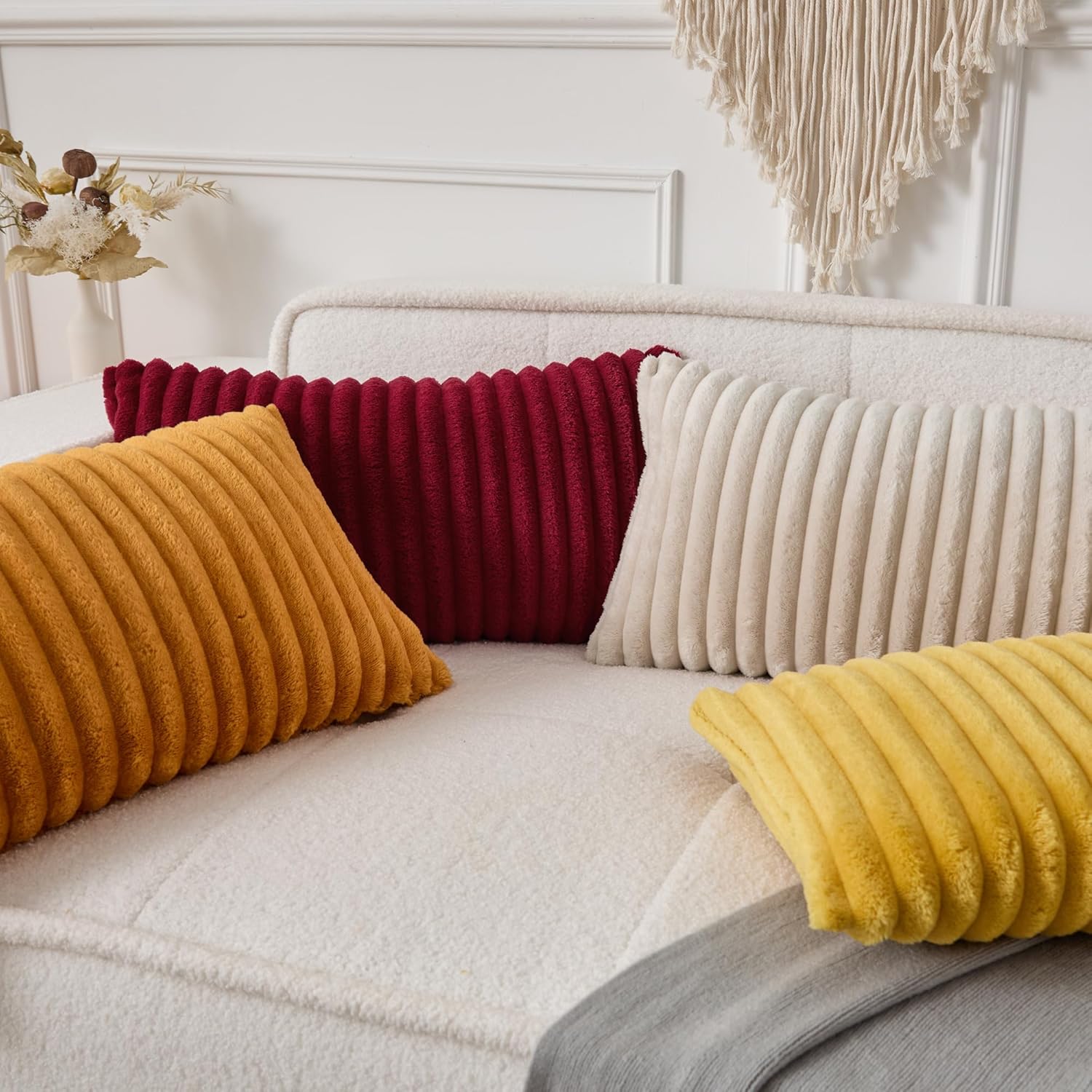 UGASA Lumbar Throw Pillow Cover 14x24 Inch Set of 1 Super Soft Faux Fur Decorative Pillow Case Plush Flannel Texture Accent Rectangle Pillowcase for Sofa Couch Living Room Chair, Golden Yellow