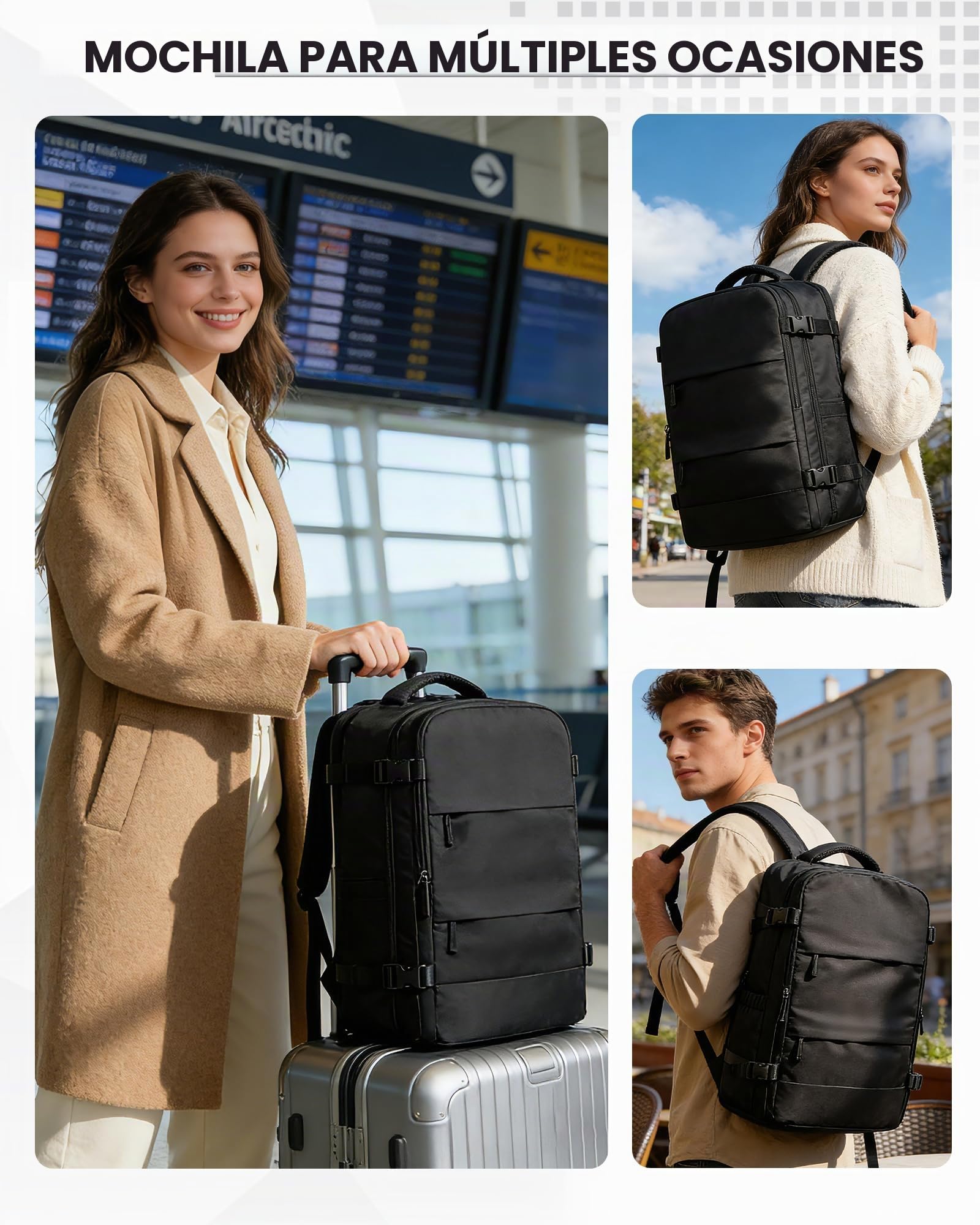 HPLQQ Mochila Viaje Cabina Avion para Easyjet Mochilas de Vacío con Bomba Bolsa de Cabina Equipaje de Mano para Mujer Mochila de Senderismo Mochila Impermeable Cabina Mochila,E01-Negro