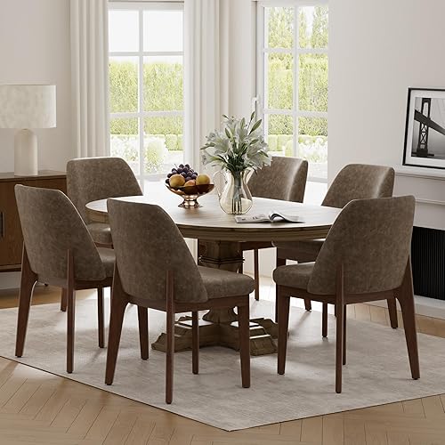 Miniatura 11 de VKNOW Juego de 4 sillas de comedor modernas, sillas de cocina de piel sintética con patas de madera, sillas laterales tapizadas para cocina, Beige