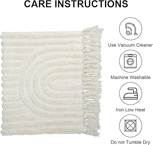 Miniatura 5 de LEEVAN Alfombra de baño bohemia de 2 x 3 pies, hecha a mano, lavable, color beige, con borlas, alfombra de cocina bohemia, alfombra de entrada de