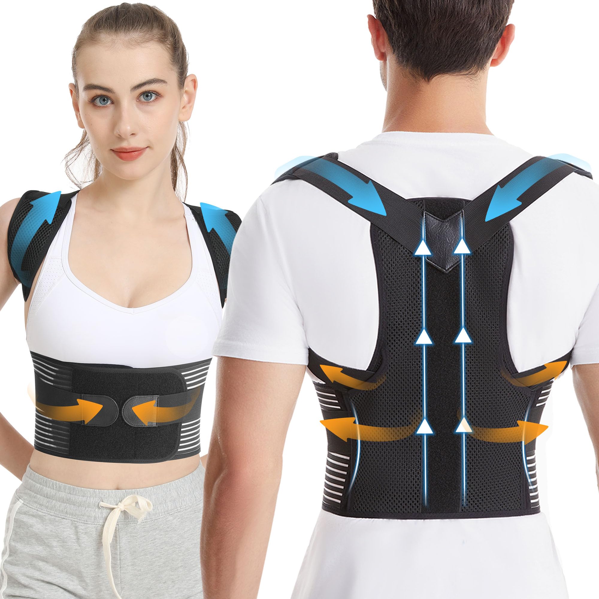 Herokoo Back Brace Posture Corrector for Women & Men, Shoulder Straightener， Improve Posture Lumbar， Adjustable Full Back Support， Hunchback