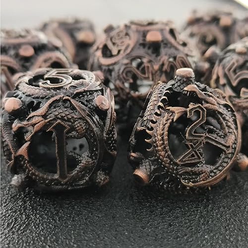 Miniatura 2 de DND - Juego de dados de metal huecos DD para Dungeons  Dragons dados poliédricos MTG RPG Pathfinder mesa de juego de rol latón rojo antiguo
