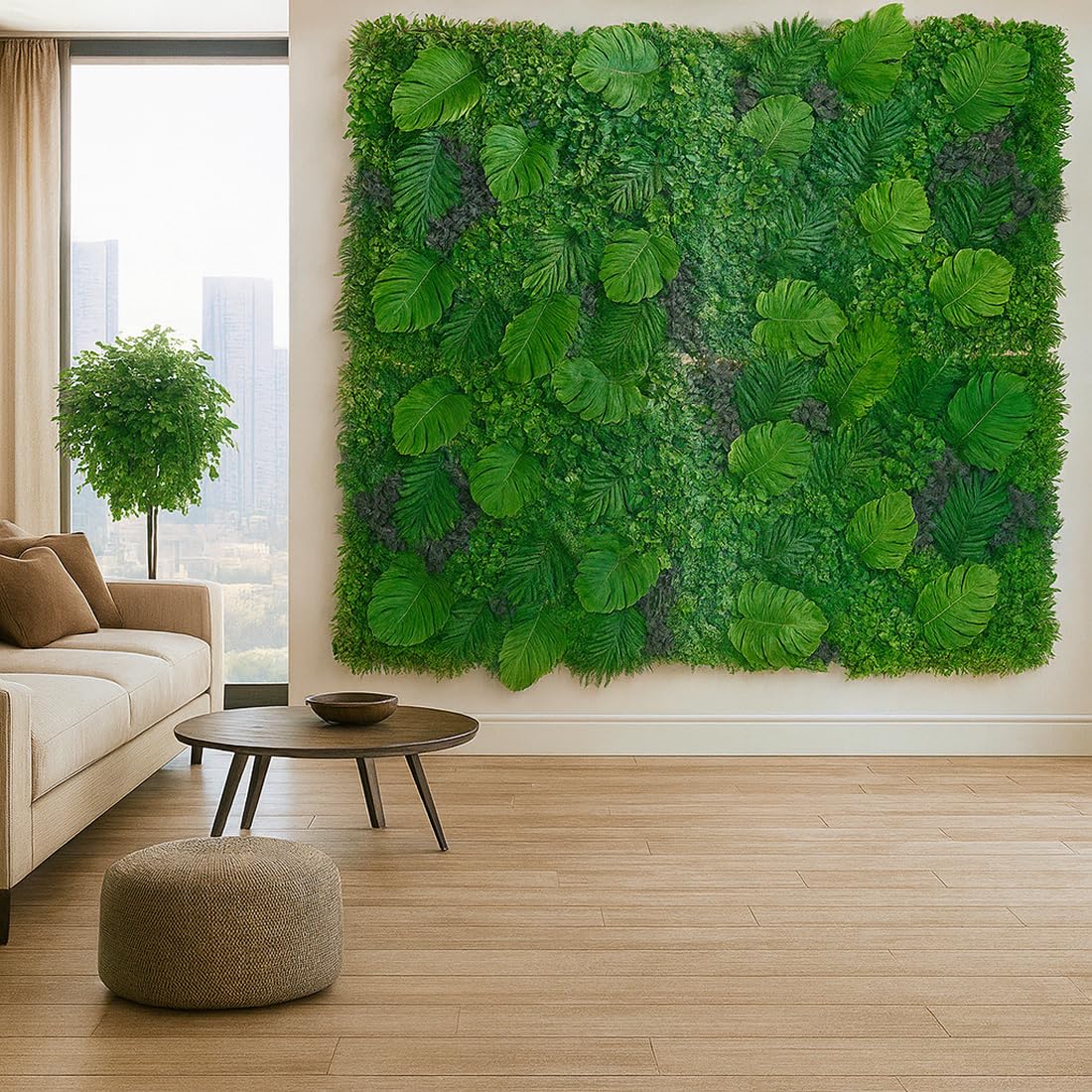 Acomoda Textil - Jardin Vertical Artificial Decorativo Modular para Interior y Exterior, Panel Vegetal Sintetico para Pared, Balcon o Terraza, Efecto Natural Sin Mantenimiento (Plas-UV61, 1x1 m)