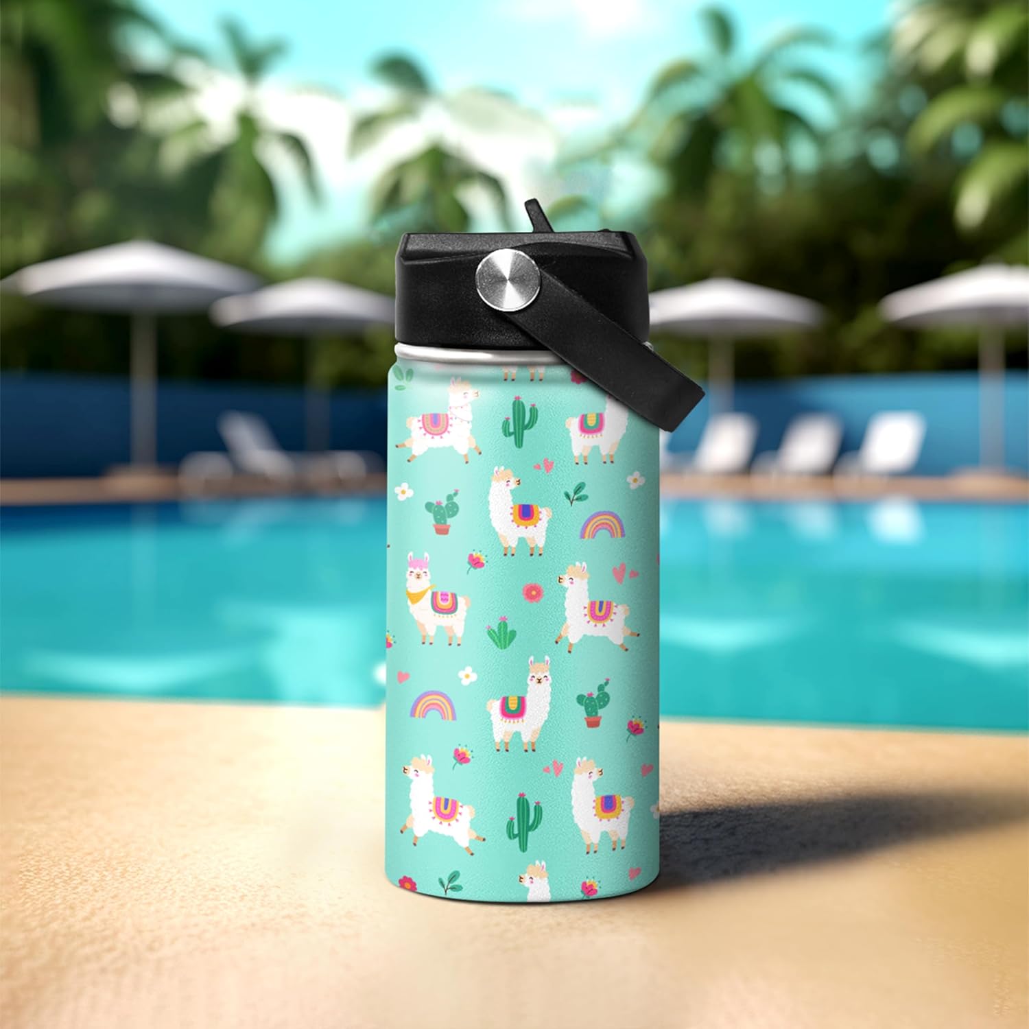 Kids Water Bottle Alpaca Llama Water Bottles 12oz with Straw Insulated Stainless Steel Travel School Tumbler Double Wall Vacuum Cup for Girls Kid - Image 7