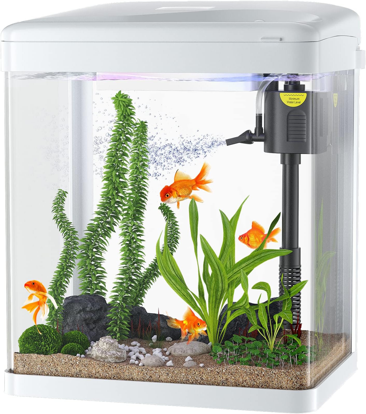 PONDON Betta Fish Tank, 2 Gallon Glass Aquarium, 3 in 1 Fish Tank with Filter and Light, Desktop Small Fish Tank for Betta Fish, Shrimp, Goldfish (White)