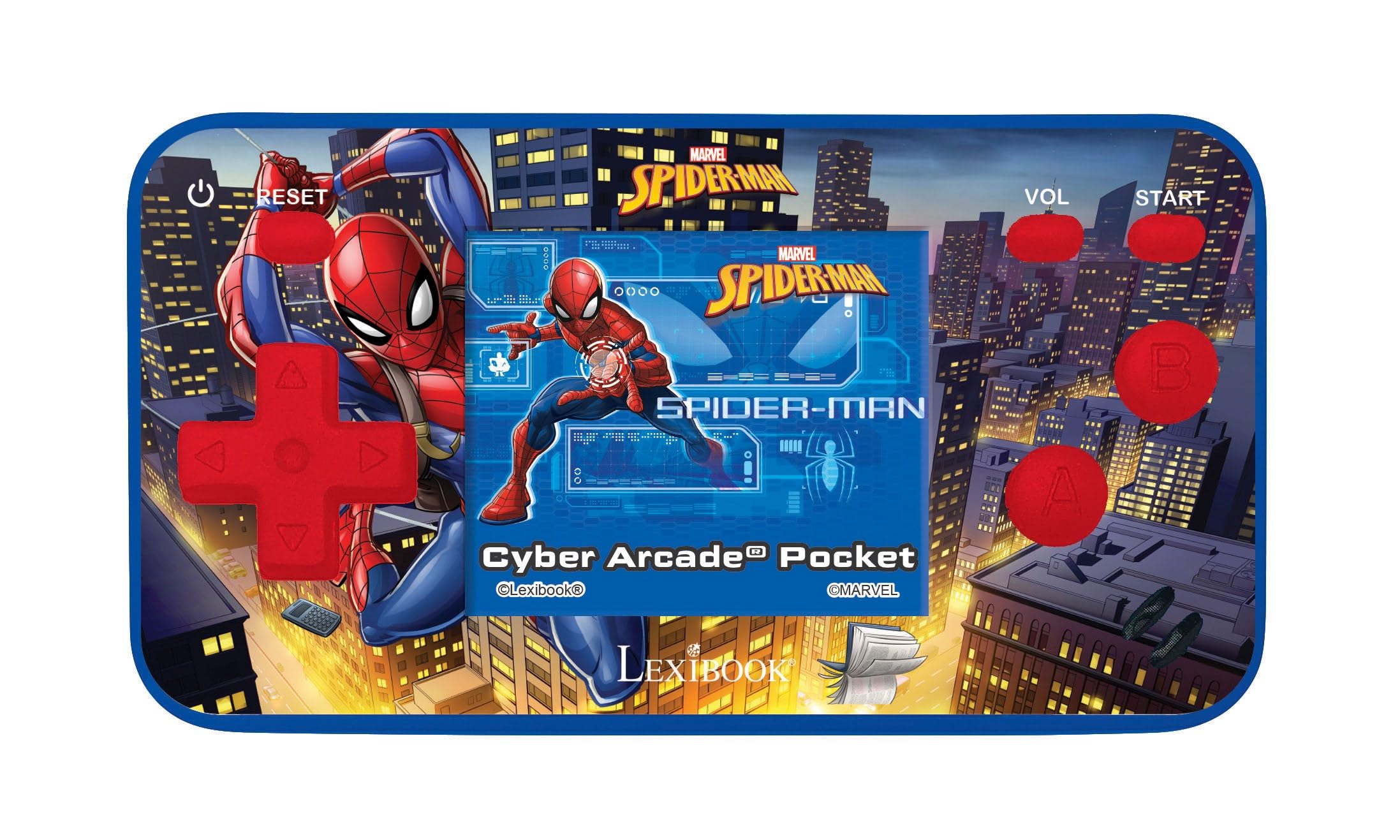 Lexibook, Spider-Man, Cyber Arcade Pocket, Portable Gaming Console, 150 Games, 1.8" LCD screen, Battery Operated, Blue/red, JL1895SPLXB