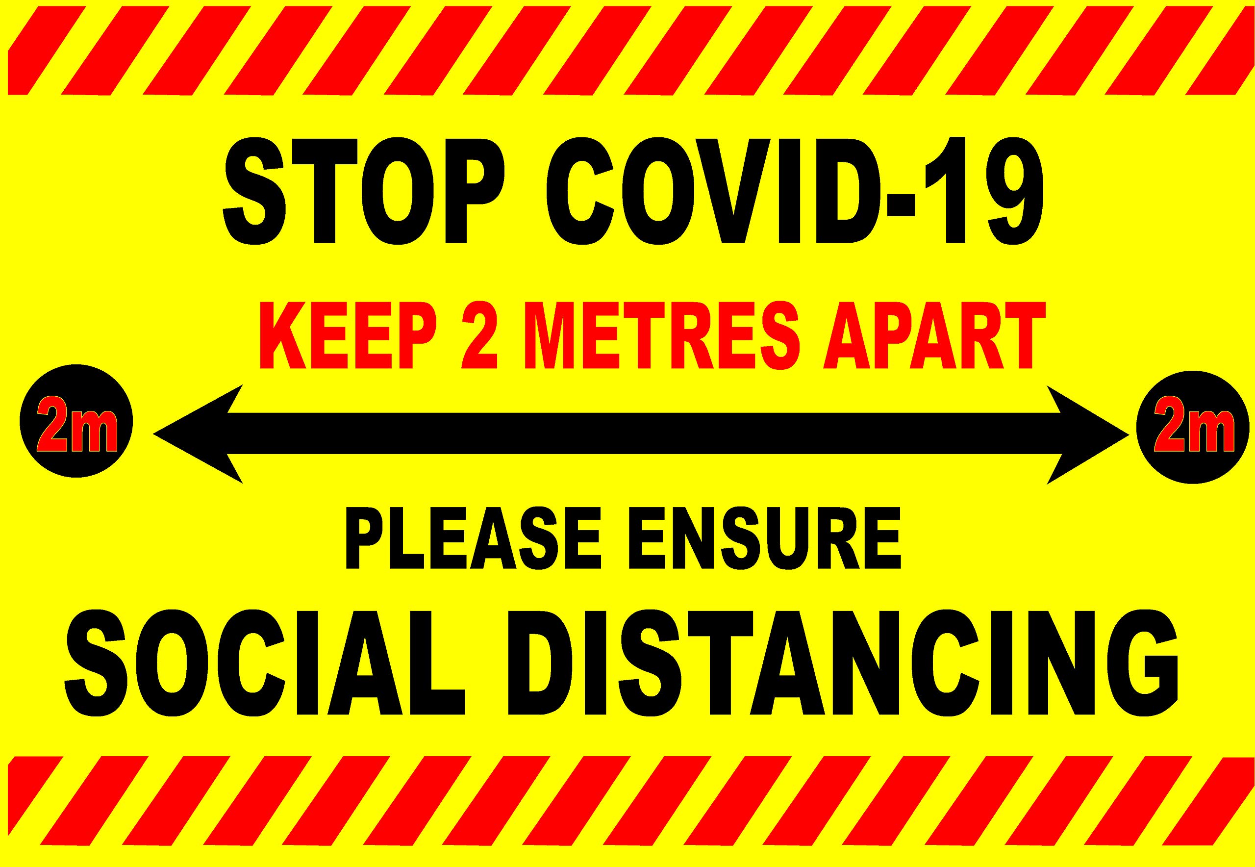 Social Distancing Stop Covid-19 Sticker Sign Window Sticker Vinyl (Sign, 200mm X 150mm)