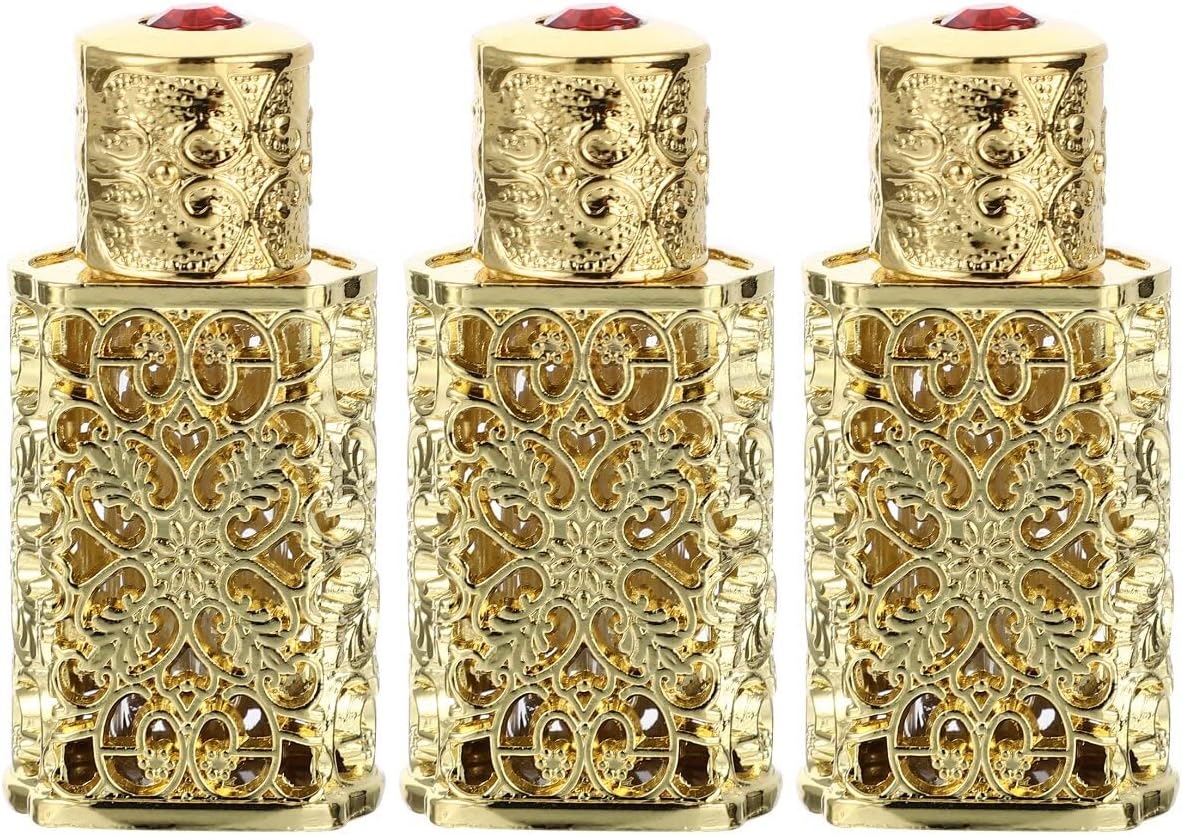 FRCOLOR Hollow Flower Engraved Essential Oil Spray Bottles 3-Pack 1Oz Vintage Refillable Travel Perfume Containers for Cosmetic and Fragrance