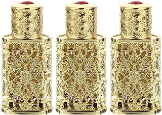 FRCOLOR 3Pcs Vintage Perfume Bottle Refillable Gold Arabian Perfume Oilvintage Essential Oil Bottles Empty 3ML Travel Hollow Design Decorative Bottle