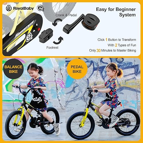 Miniatura 3 de Royalbaby EZ Kids Innovation - Bicicleta de aprendizaje 2 en 1 con pedal y equilibrio, 12141618 pulgadas, para niños y niñas de 3 a 9 años, varios
