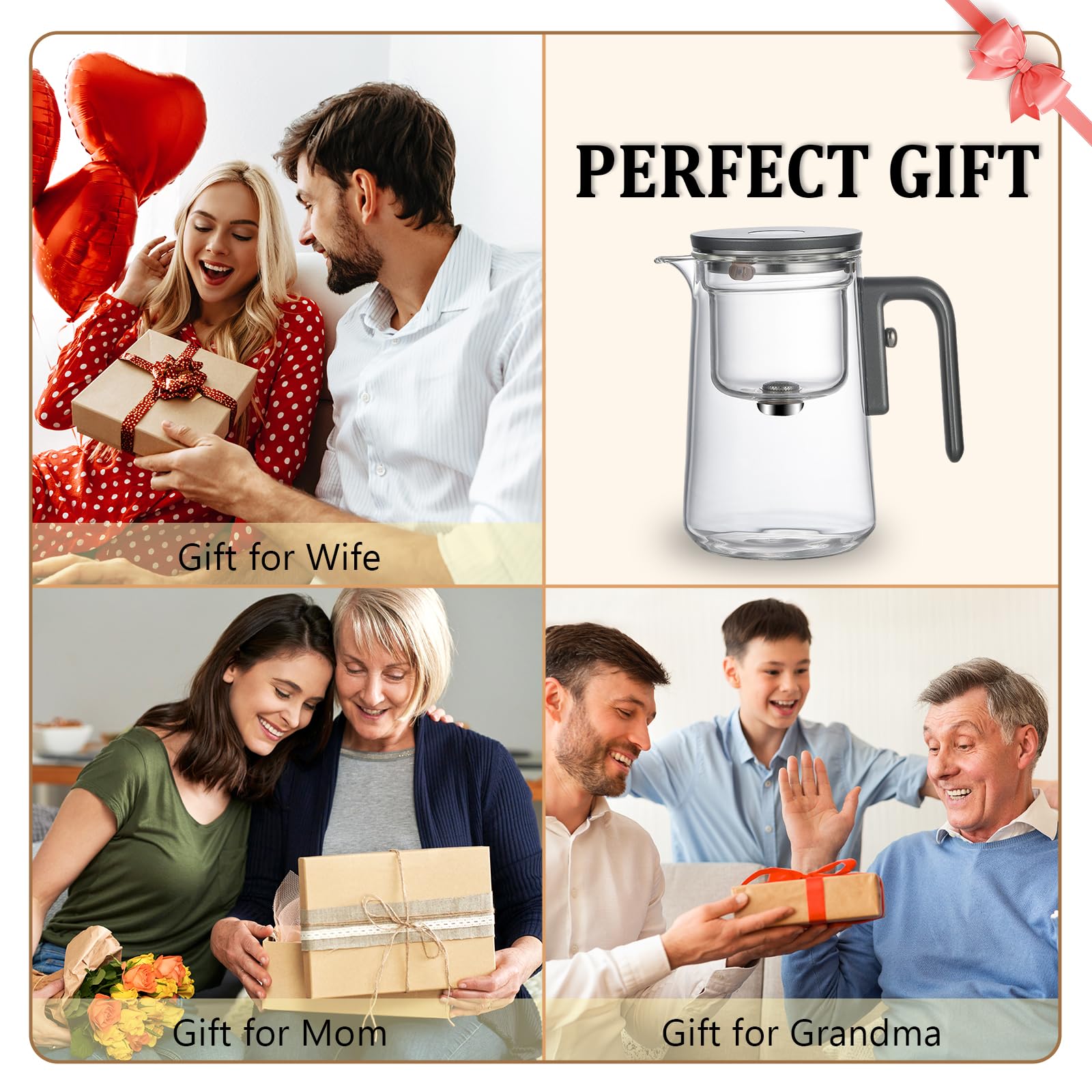 Enchanti Tea Pot - 800 ml/27.1 oz Magic Witchcraft Enchanted Glass Teapot with Long Spout, Strainer, Wooden Handle, Magnetic Water Separation Design, for Loose Leaf, Flower & Herbal Teas