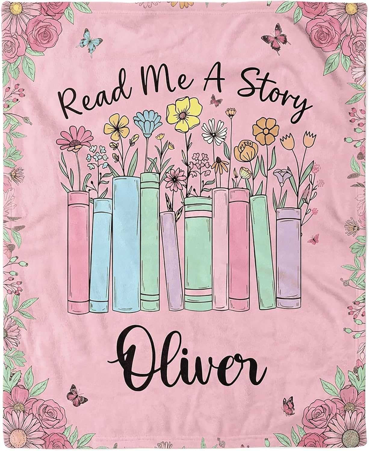 Personalized Baby Blankets with Name, Customized Name Blanket for Newborn Boys Girls, Personalized Baby Gifts for Birthday, Easter, Christmas, Custom Book Reading Blanket, Bookworm Gifts