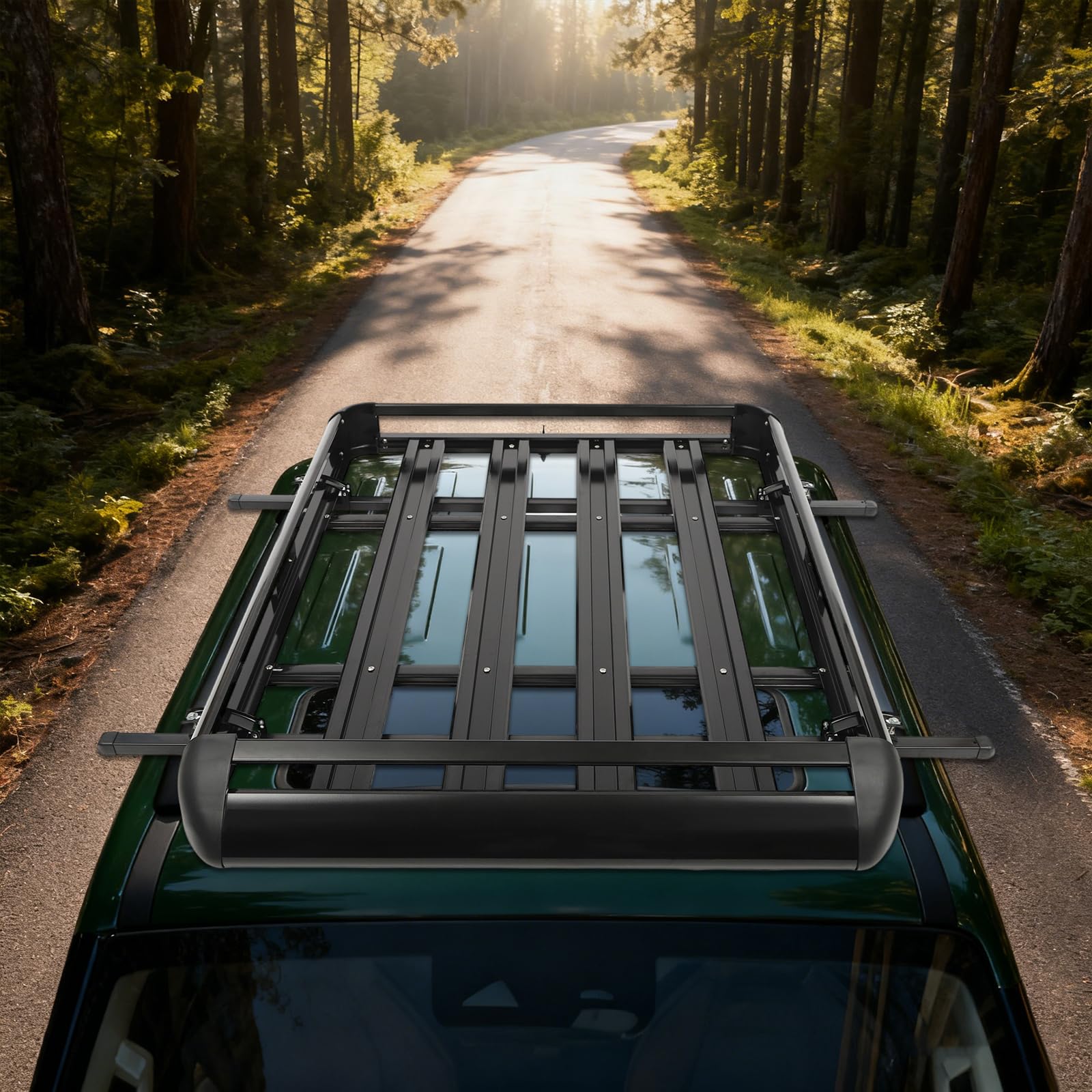Universal Dachgepäckträger Auto Aluminium Dachkorb 150kg Tragfähigkeit Schwarz Einstellbare Breite für SUV Modelle Dachträger 160cm Gepäckträger für Auto Offroad Frachtkorb (160 * 100CM)