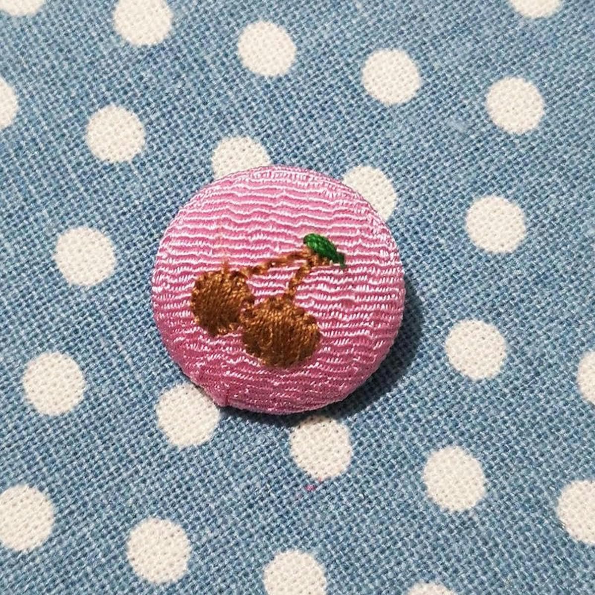 12 pièces 20 MM boutons ronds brodés roses faits à la main recouverts de tissu boutons en velours avec boutons à tige en métal pour l'artisanat de vêtements-café cerise-12 pièces