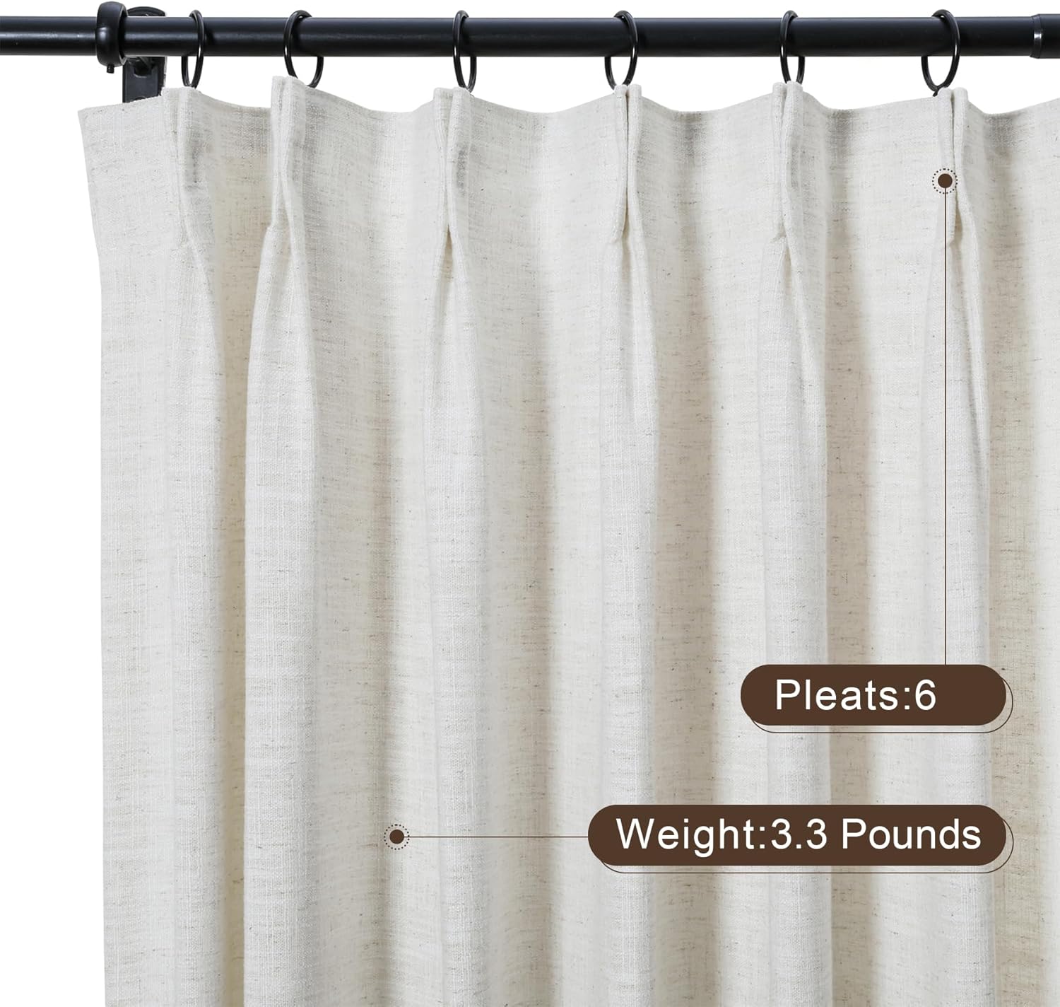 TWOPAGES Pinch Pleated Curtain 90 Inches Long Beige White Faux Linen Textured Curtain for Living Room, Lined Light Filtering Drape (1 Panel, 26W x 90L)