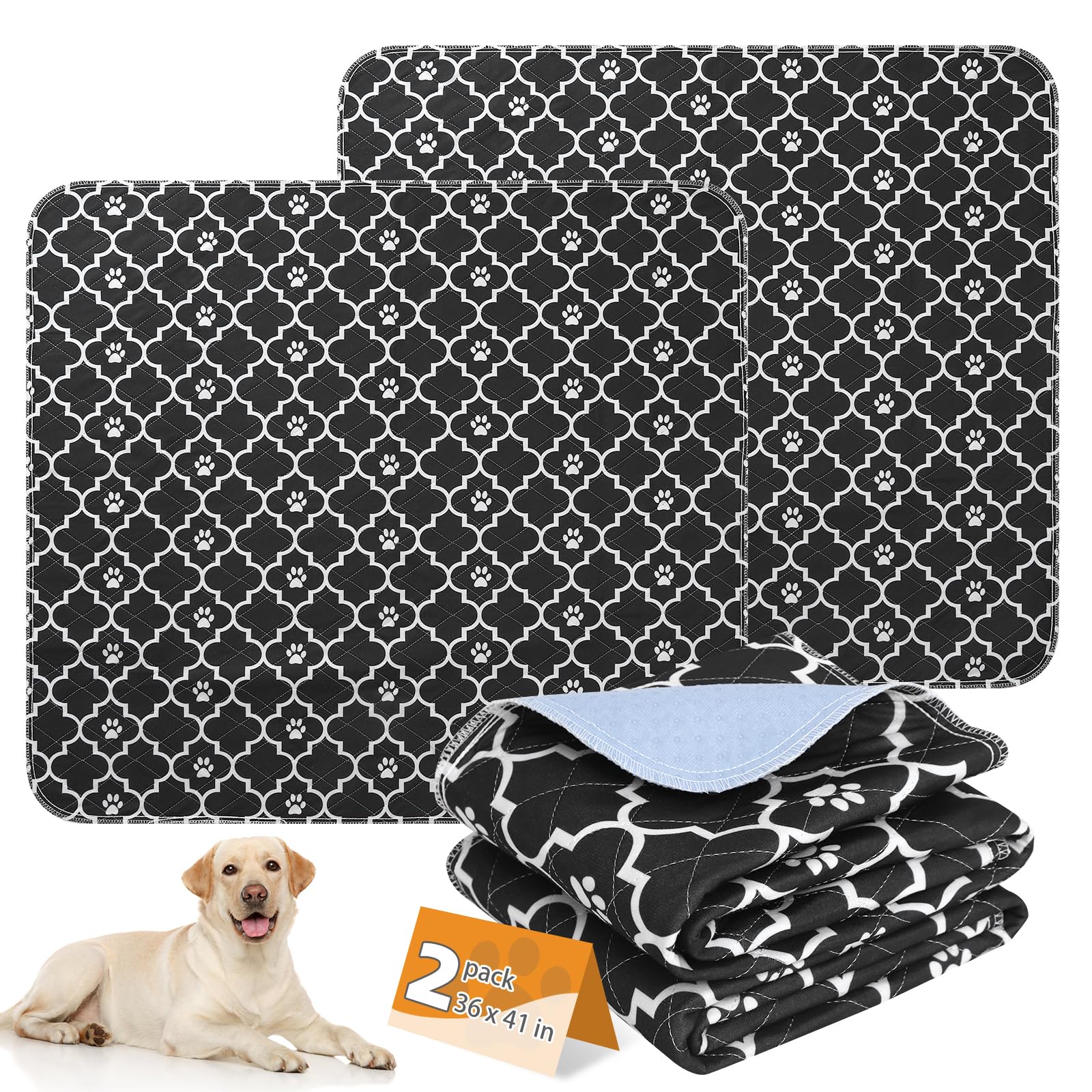 KOOLTAIL Washable Pee Pads for Dogs, 2 Packs Super Absorbent Leakproof &amp; Non-Slip Dog Pee Pad Extra Large, Reusable Puppy Training Pads Waterproof, Pet Mat Rug for Whelping,Floor,Crate,Cats, 36"x41"