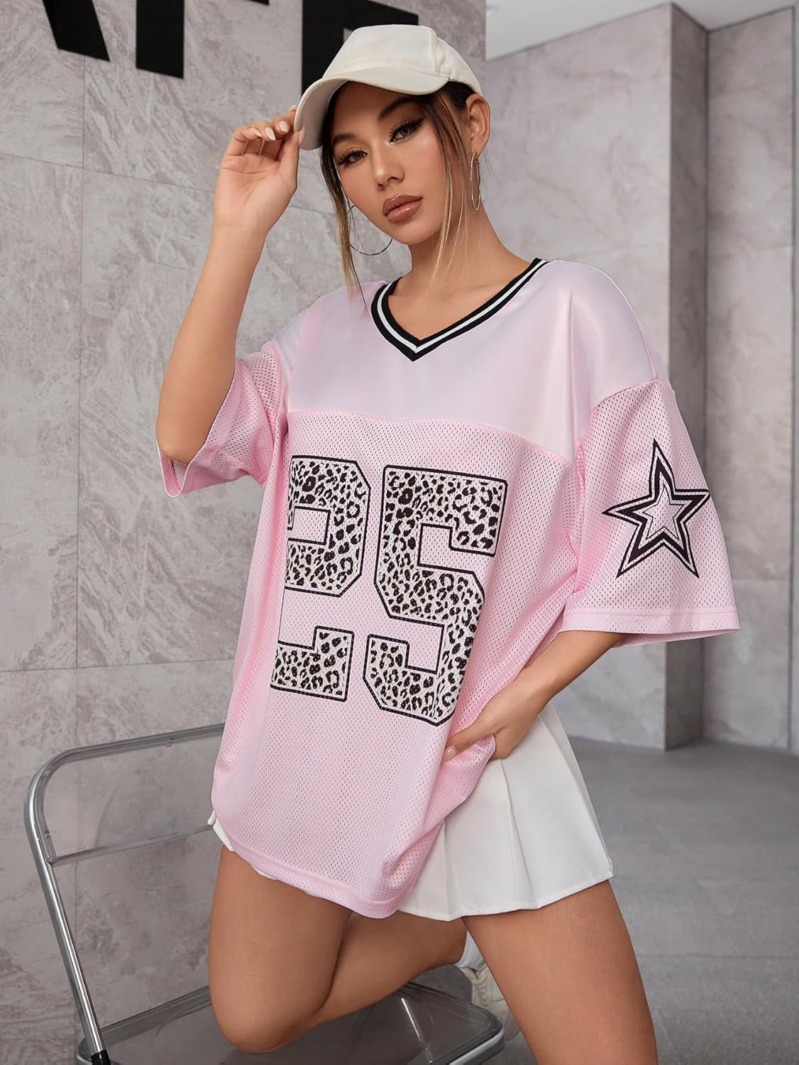 SOLY HUX Jersey Shirts for Women Y2k Graphic Number Oversized Tees V Neck Half Sleeve Cute Soccer Streetwear T Shirt Tops - Image 6