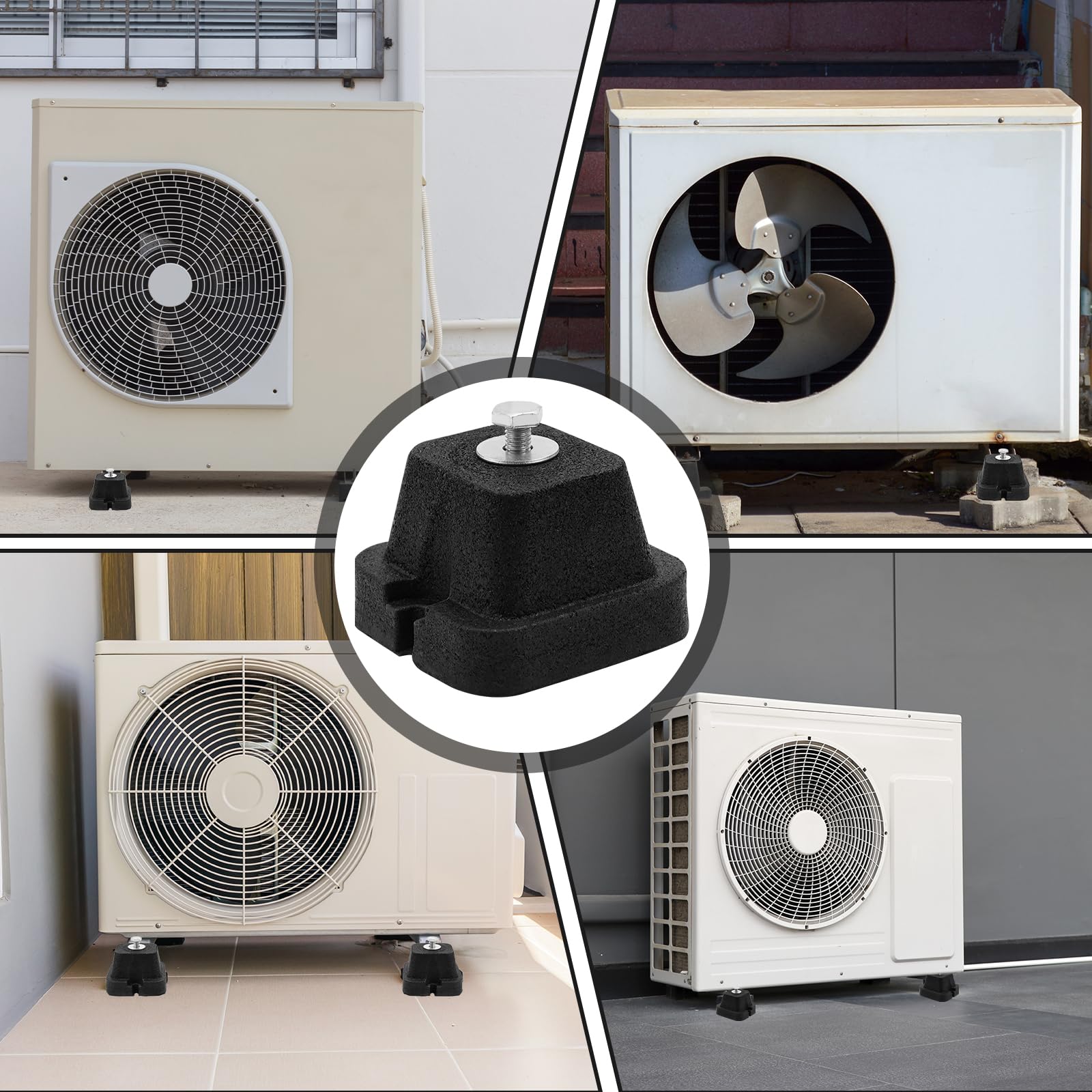 4 piezas de zócalos de goma amortiguadores para unidad exterior de aire acondicionado y bomba de calor, patas antideslizantes antivibración, amortiguadores de vibración y oscilación