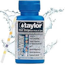 Taylor S-1403, Pool and Spa Test Strips for Free/Total Chlorine, Bromine, pH, Total Alkalinity, Total Hardness & Cyanuric Acid, 50 Test Strips, sureTREAT™ App | Made in The USA