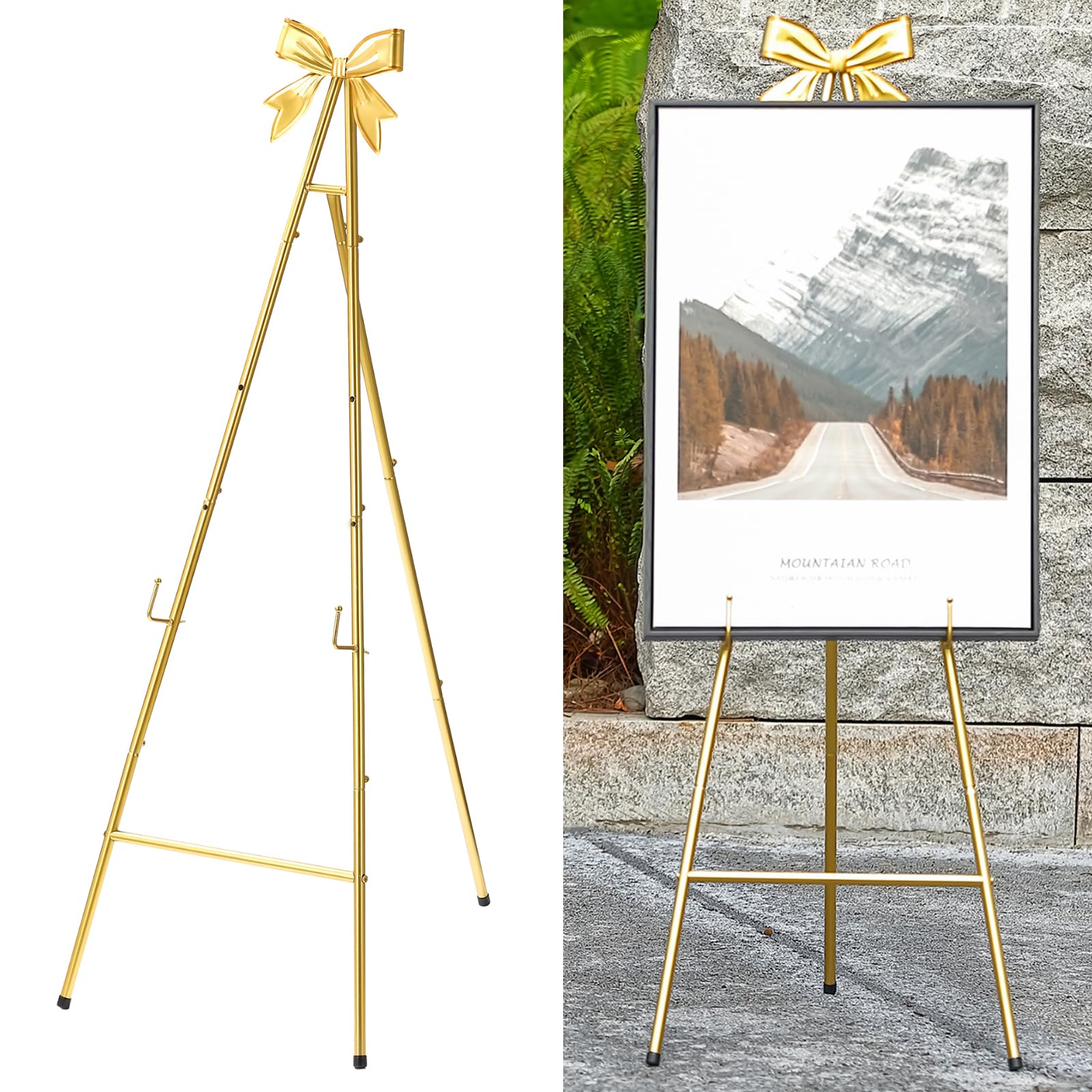 134 cm H Metall-Staffelei für Schilder, groß, verstellbar, mit Schmetterlingsschleife oben, für Hochzeiten, Bilder, Posterhalter, Präsentation