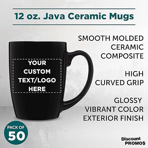 Miniatura 3 de Juego de tazas de café Java curvadas personalizadas, paquete de 50 unidades, logotipo personalizado, texto, 12 onzas, tazas de cerámica para