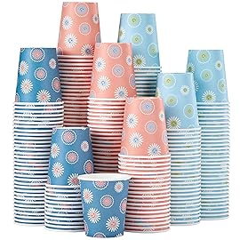 SIUQ [600 Pack 5 oz Paper Cups, Disposable Bathroom Cups, Small Mouthwash Cups, Hot/Cold Beverage Drinking Mini Cup for Party, Picnic, BBQ, Travel (Daisy)