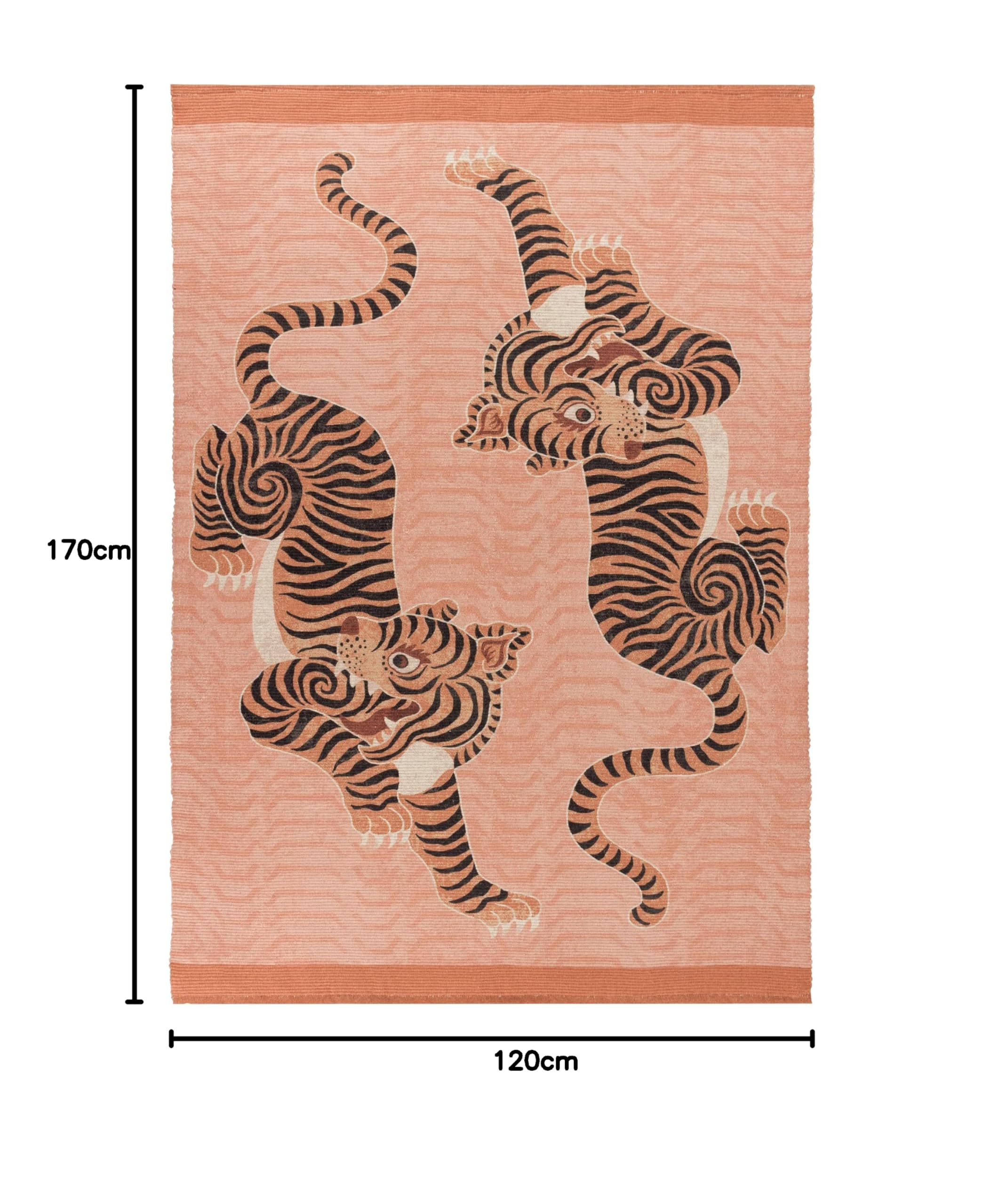 furn. Tibetan Tiger Tappeto – Interno/Esterno Ispirazione Tribale Tigre Lavabile Resistente Alle Intemperie Tessitura Piatta Tappeto (Corallo - 120x170cm)