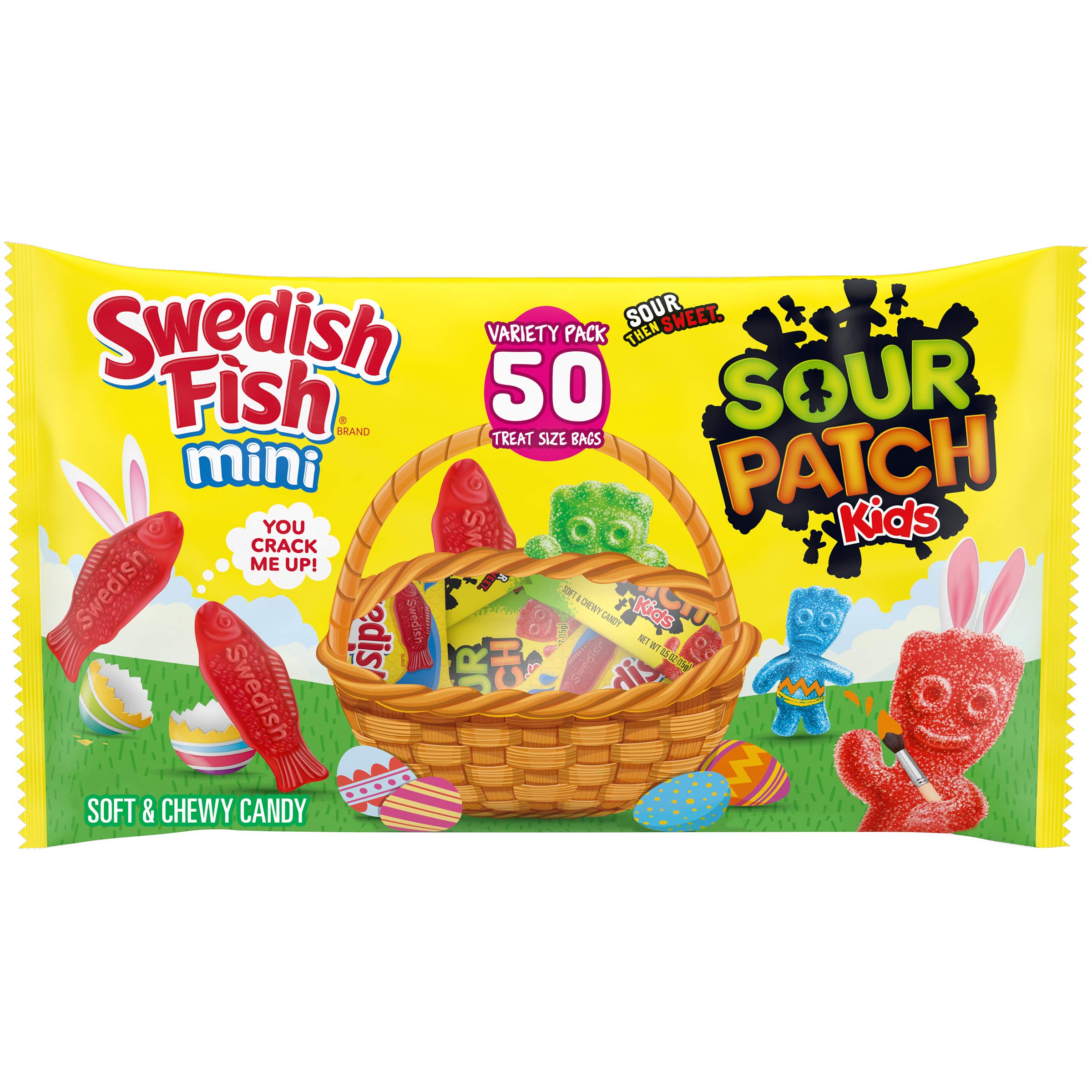 SOUR PATCH KIDS Candy & SWEDISH FISH Candy Easter Variety Pack, 50 Treat Size Packs