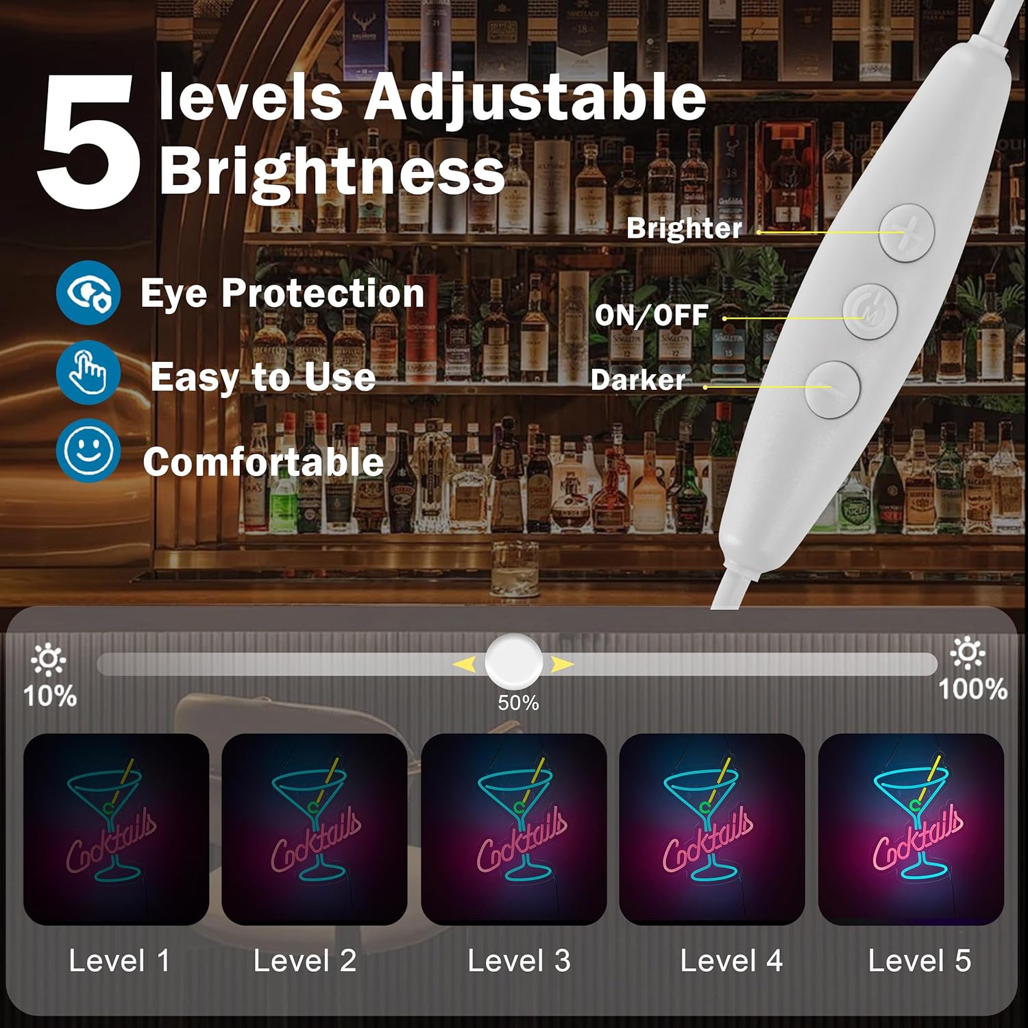 Cocktails Bar Neon Sign for Wall Décor Bar Beer Cocktil Neon Signs with Dimmer for Man Cave Wall Sign Decor(16X12inches) - Image 3