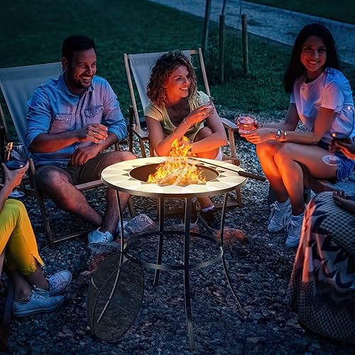 Miniatura 8 de Tangkula Mesa para fogata al aire libre con mesa de azulejos, cuenco pequeño redondo de acero con cubierta de pantalla, póker de fuego, mesa de