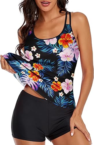 Omichic Traje de baño con control de abdomen para mujer conjunto de tankini para bikini de dos piezas blusa sin mangas con pantalones cortos