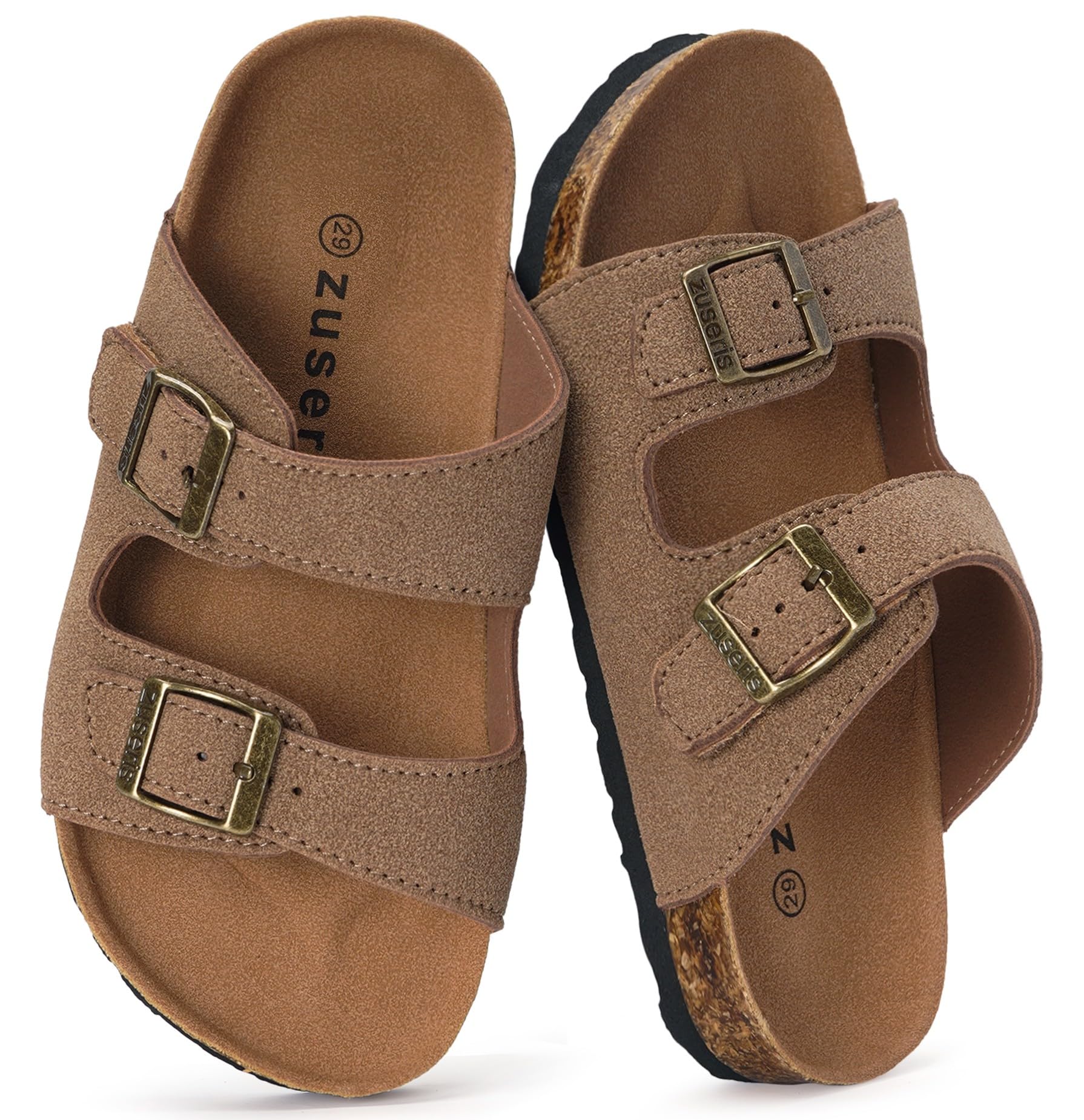 ZUSERIS Kids Toddler Sandals Boys Girls Summer Slides | Soft Cork Footbed, Non-slip,Adjustable Straps,Comfort Suede Leather,Lightweight