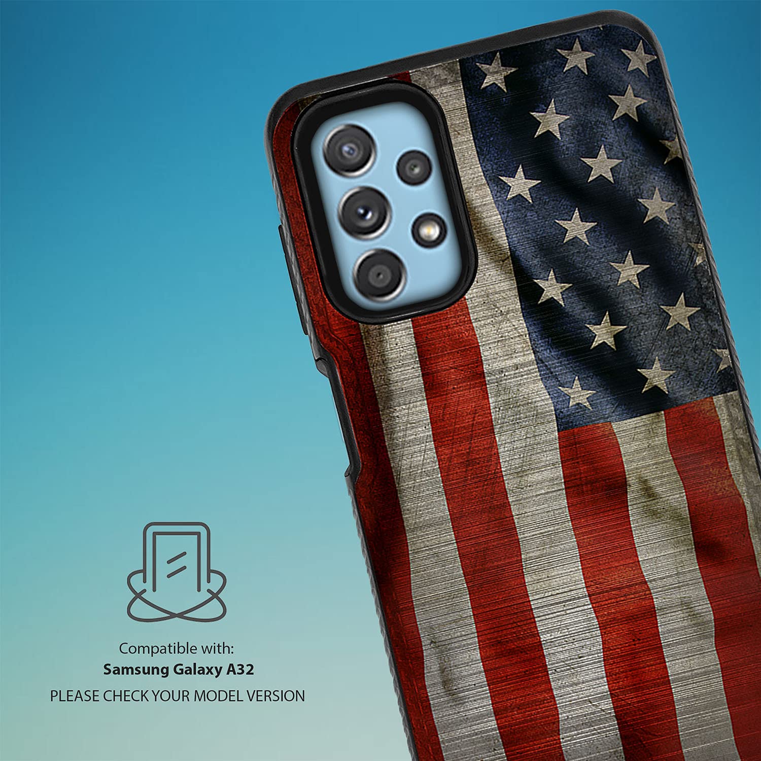 Cases on Deck Slim Case Compatible with [Samsung Galaxy A32 5G A32] [Brushed Armor] Black Dual Layer Slim Fitted Grip Cover (American Flag)