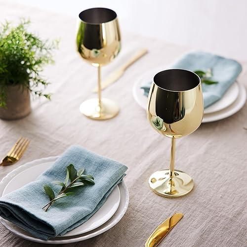 Miniatura 8 de Oak & Steel - Juego de 4 copas de vino de acero inoxidable de oro rosa en caja de regalo de Navidad, copa de vino de metal de 18 onzas, copas de