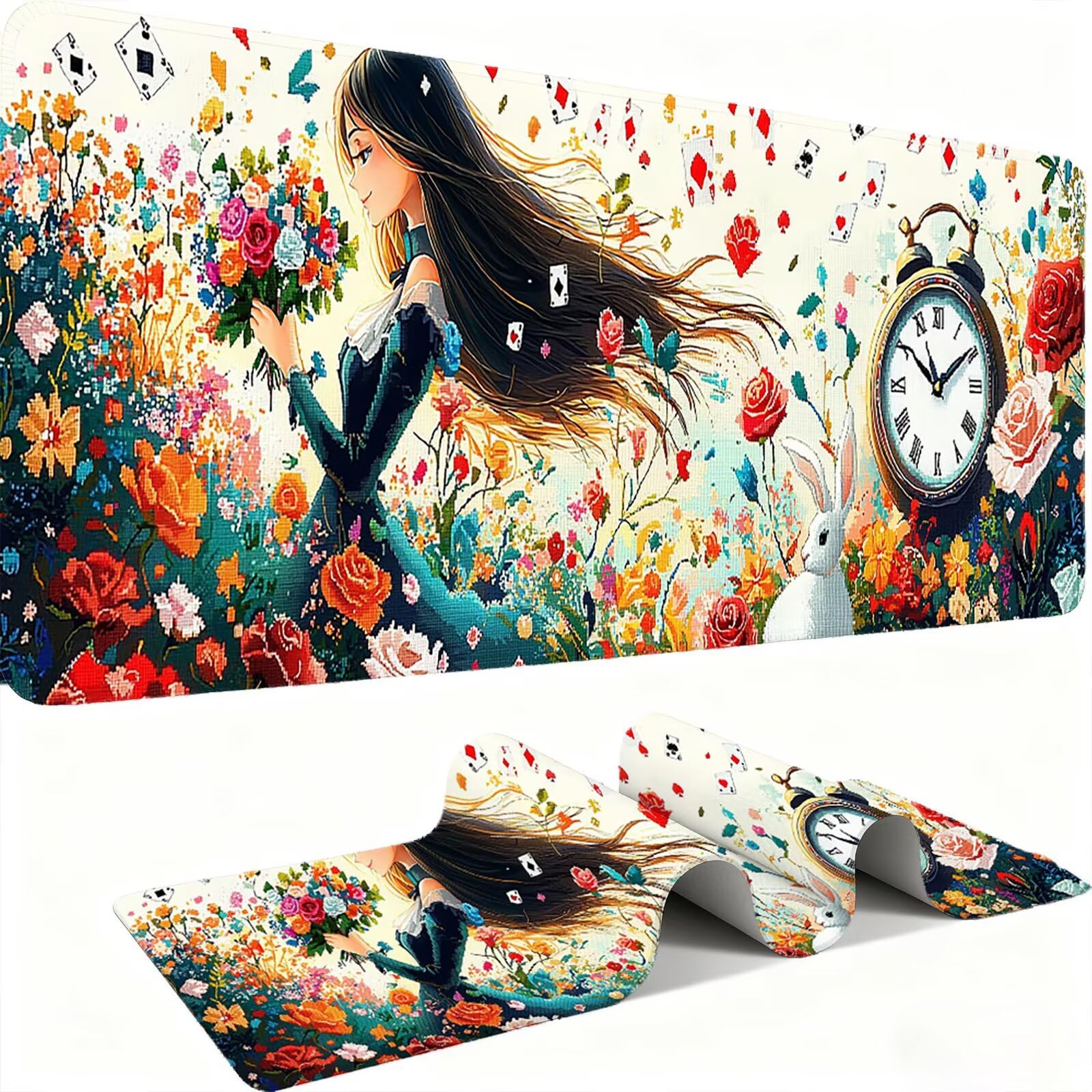 Tapis de Souris XXL 1500x800mm Desk Mat, Large Tapis de Bureau Multifonctionnel et Etendu, Protection Bureau avec Base Anti-Dérapage, pour Tous Types de Souris Gaming - Fleurs pour Les Filles C0P-316