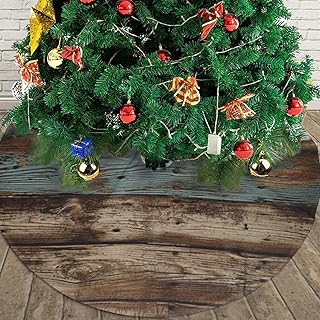 Christmas Tree Skirt 30",Rustic Old Barn Wood Plush Xmas Tree Mat Double Layers Xmas Rustic Christmas Tree Ornament for New Year Home Party Decorations