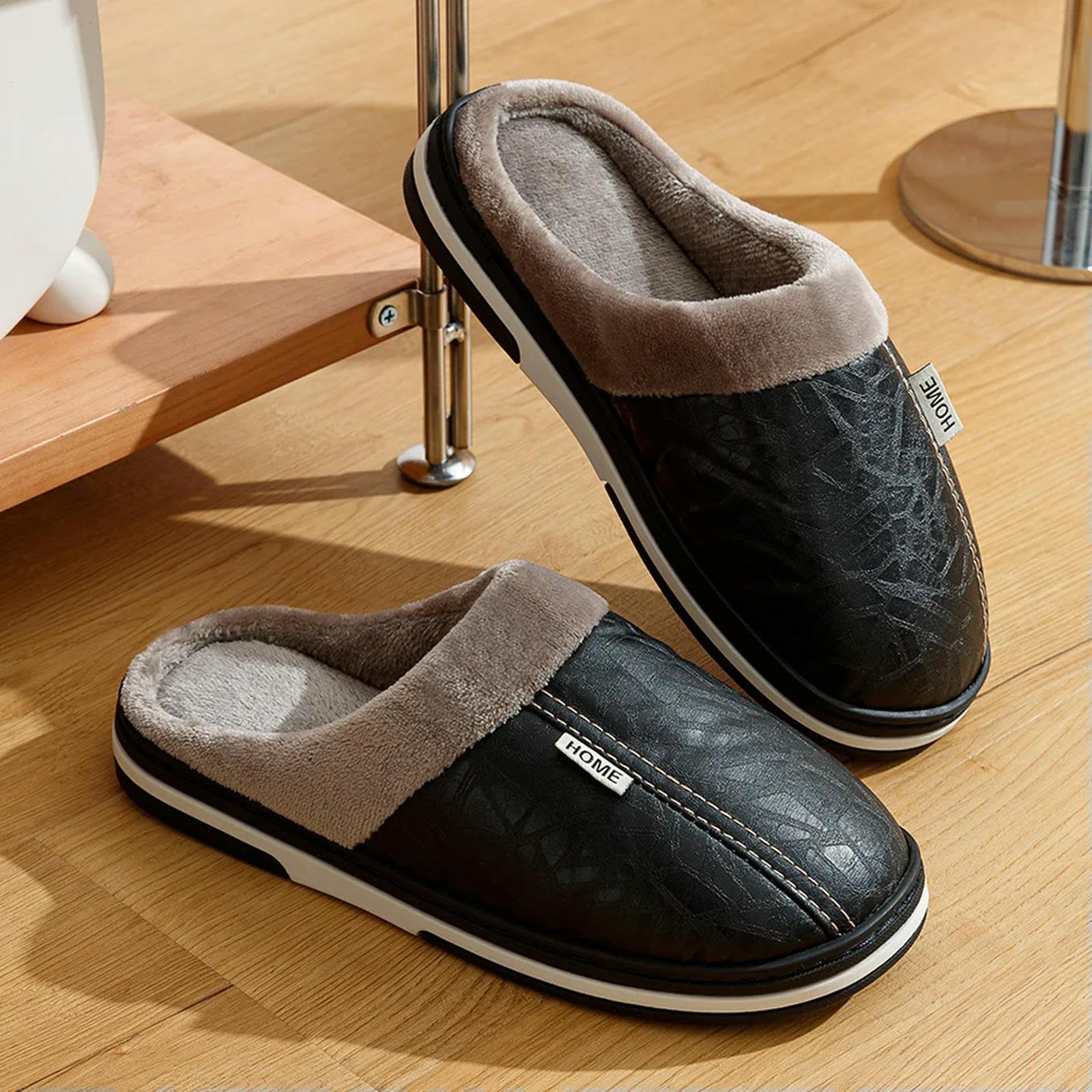 Pantofole di Peluche Uomini Slifori in Pelliccia Impermeabile per Interni Piatto da Uomo Inverno Inverno in Cotone Casa in Cotone