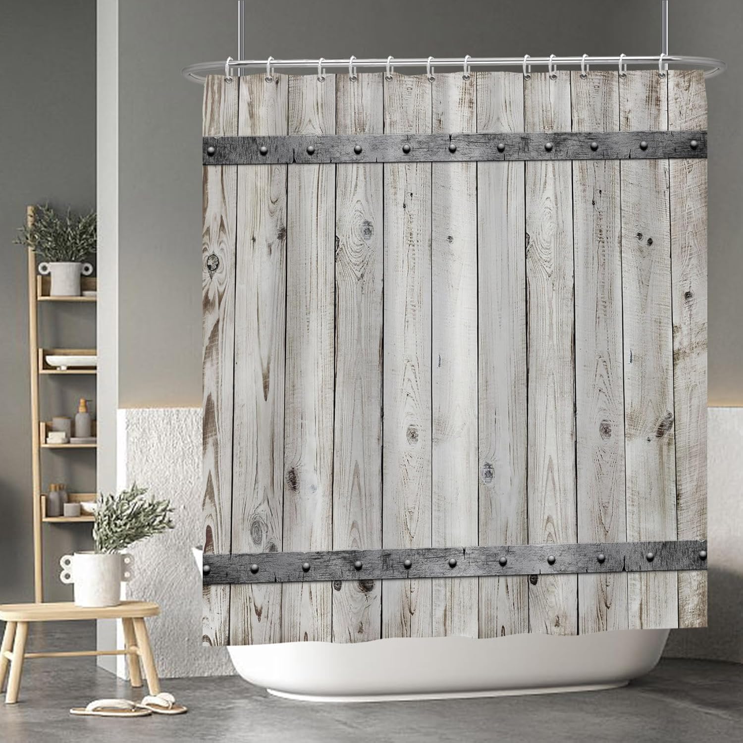 Baocicco Gray Wooden Barn Gate Shower Curtain Rustic Farmhouse Retro Countryside Door Happy Thanksgiving Easter Shower Curtains Set for Bathtubs Bath Waterproof Fabric with Hooks 72x78 Inches