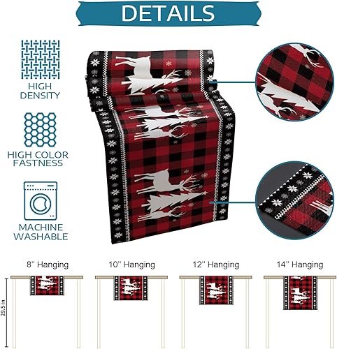 Miniatura 7 de Camino de mesa de Navidad, diseño de búfalo rojo y negro, a cuadros, algodón, lino, para invierno, bufandas largas de 108 pulgadas, para decoración