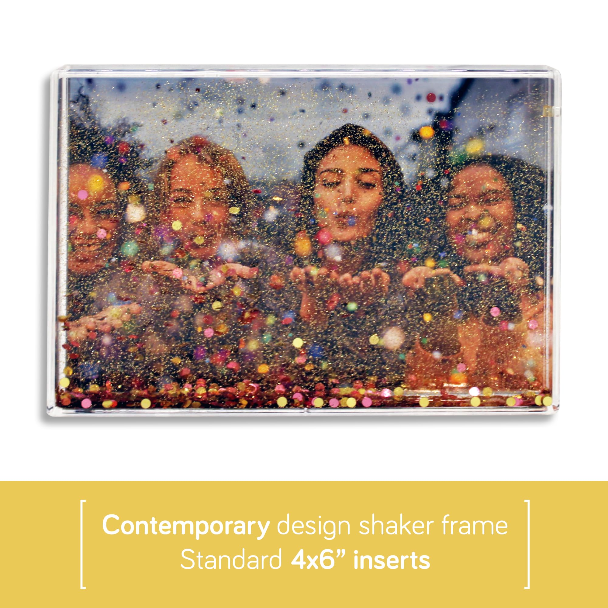 Glitter fotolijst, acryl fotolijst voor 10 x 15 cm (4 x 6 inch) doorzichtig frameloos bureaublad fotoblok met glitterharten (rood) - ideale gepersonaliseerde geschenken, Vaderdagcadeaus
