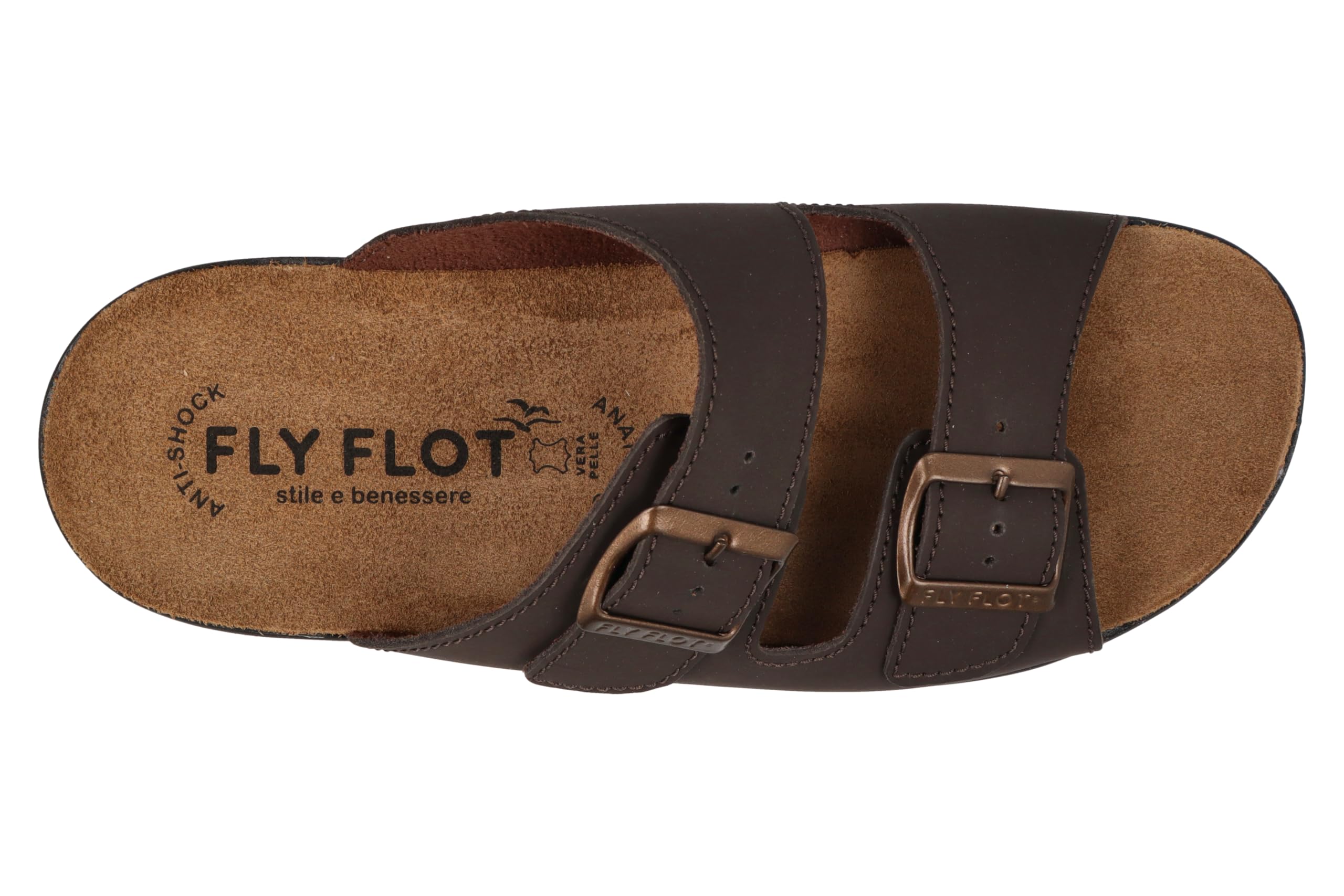 Fly Flot Agugliaro, Ciabatte Uomo In Pelle, Con Doppia Fibbia Regolabile, Sottopiede In Pelle CiabatteUomo