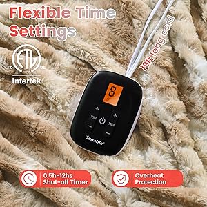 Sunable Heated Electric Blanket - Machine Washable Blanket with Time Settings Heat Settings Twin Size 6284 inches, ETL Certified, Beige - Faux Fur