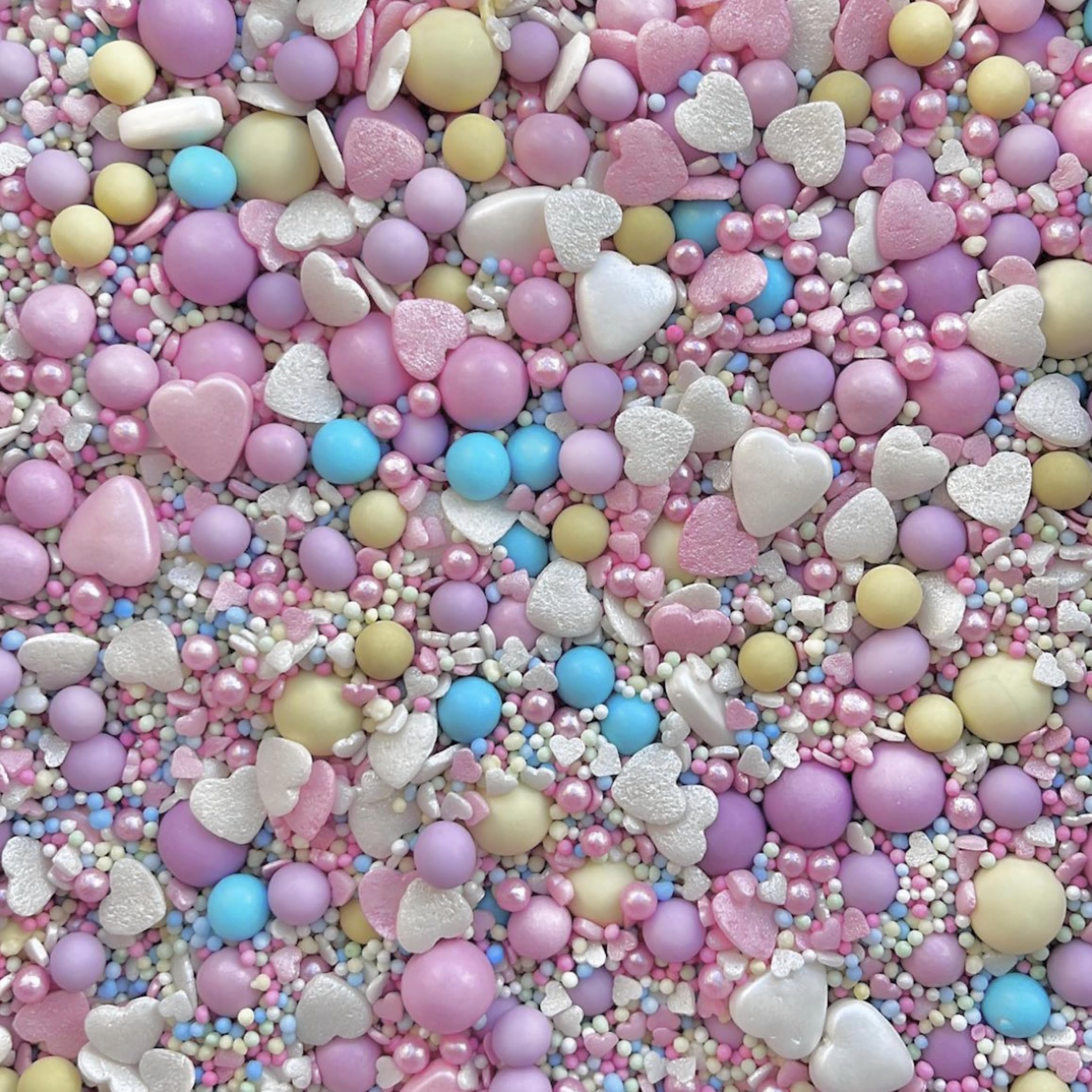 Valentines pastel sprinkles cakes cupcake edible toppers sprinkle mix swift lilac yellow blue white pink pearls Swiftie party decoration baking biscuits cake chocolate balls LOVE HEARTS