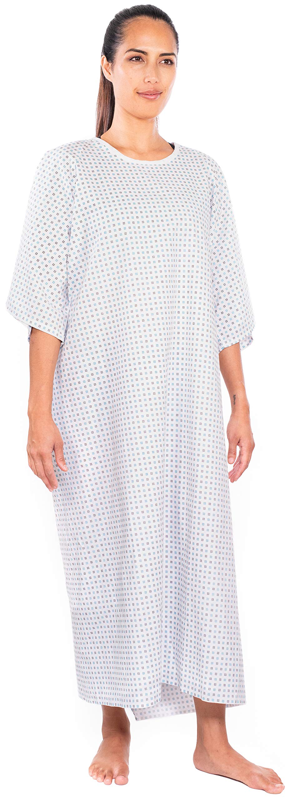 Personal Touch Unisex Hospital Patient Angle Back Overlap Ties at Neck & Waist Gown Teal/Blue Diamond Sunshine - One Size Pack of 4