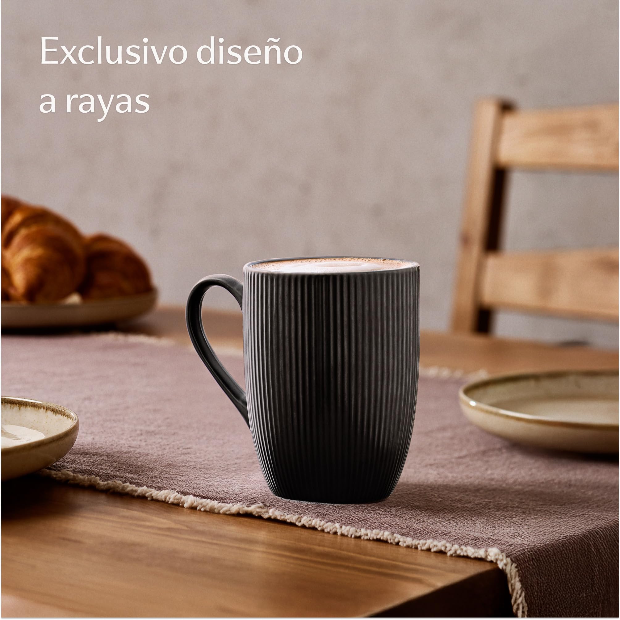 Cosumy Tazas para Cafe con Leche Grande - Juego de 6 Tazas para Café, Té y Capuccino en Color Negro - Diseño Único - Cerámica Mate - Aptas para Microondas & Lavavajillas