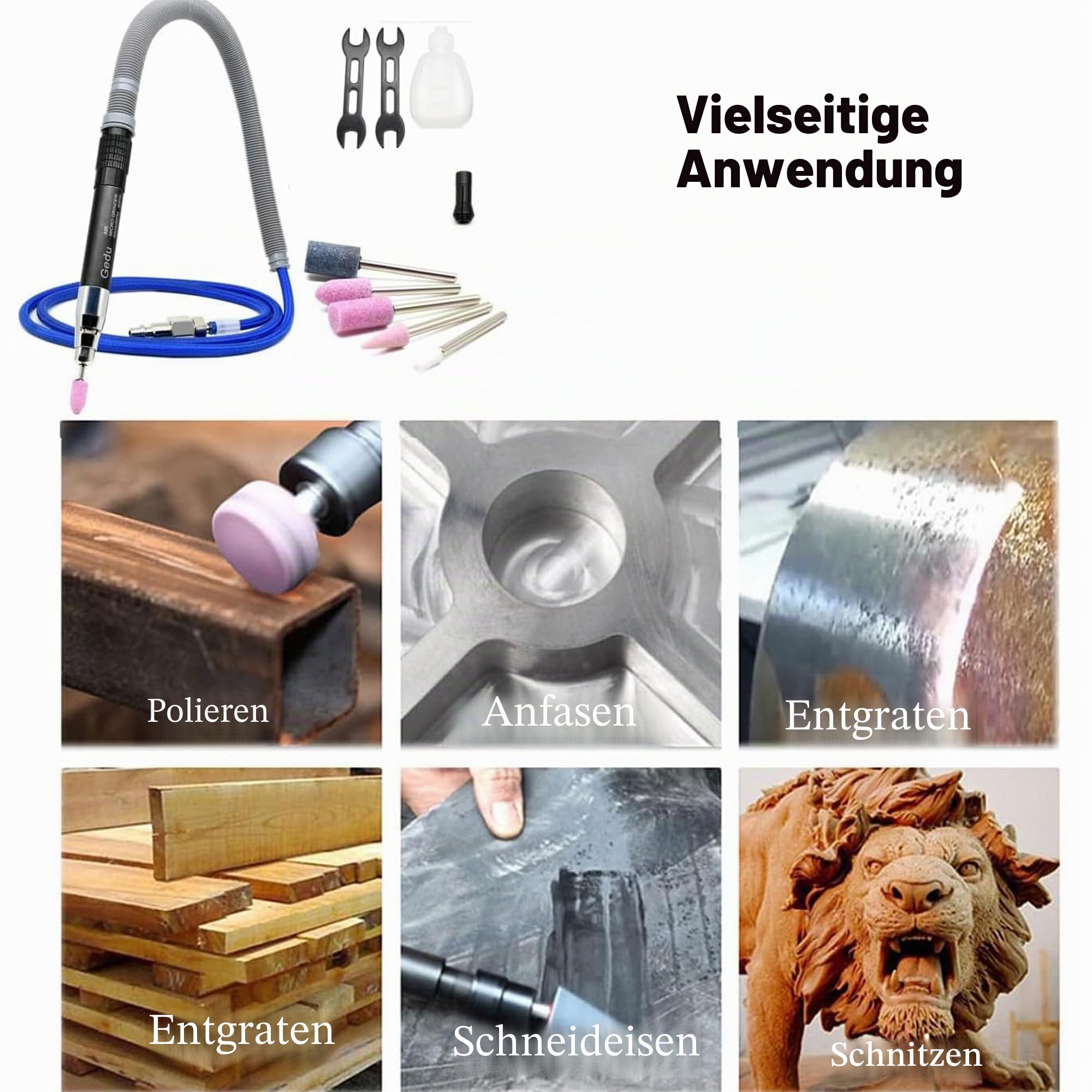 Druckluft Stabschleifer Set, 1/8 Zoll Mini Bleistift Polieren Schneiden Werkzeug Pneumatischer Bleistift Die Grinder, für Präzisionsschleifen und Polieren, 65000 U/min